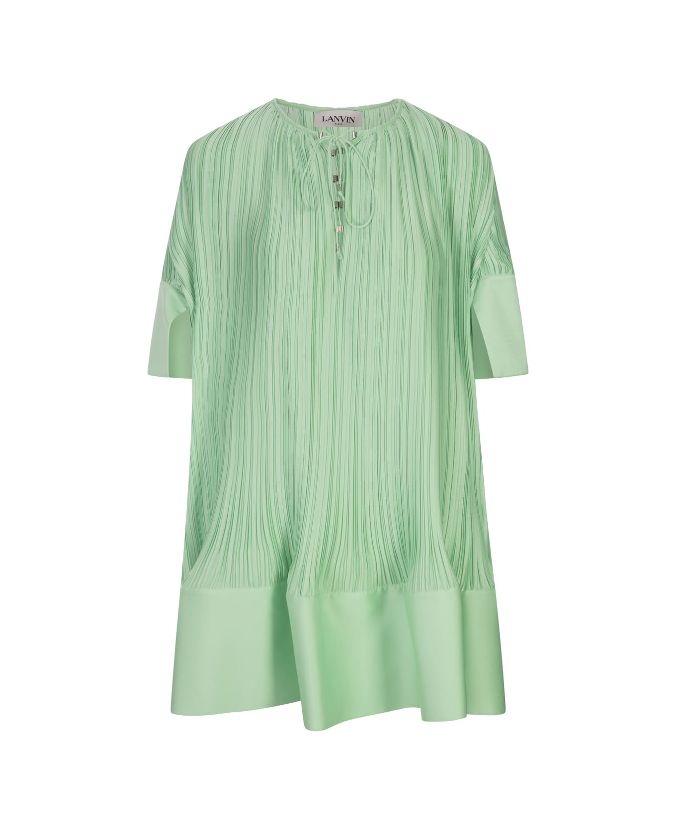 Lanvin Water Blue Pleated Short Dress With Cascade Effect - Green