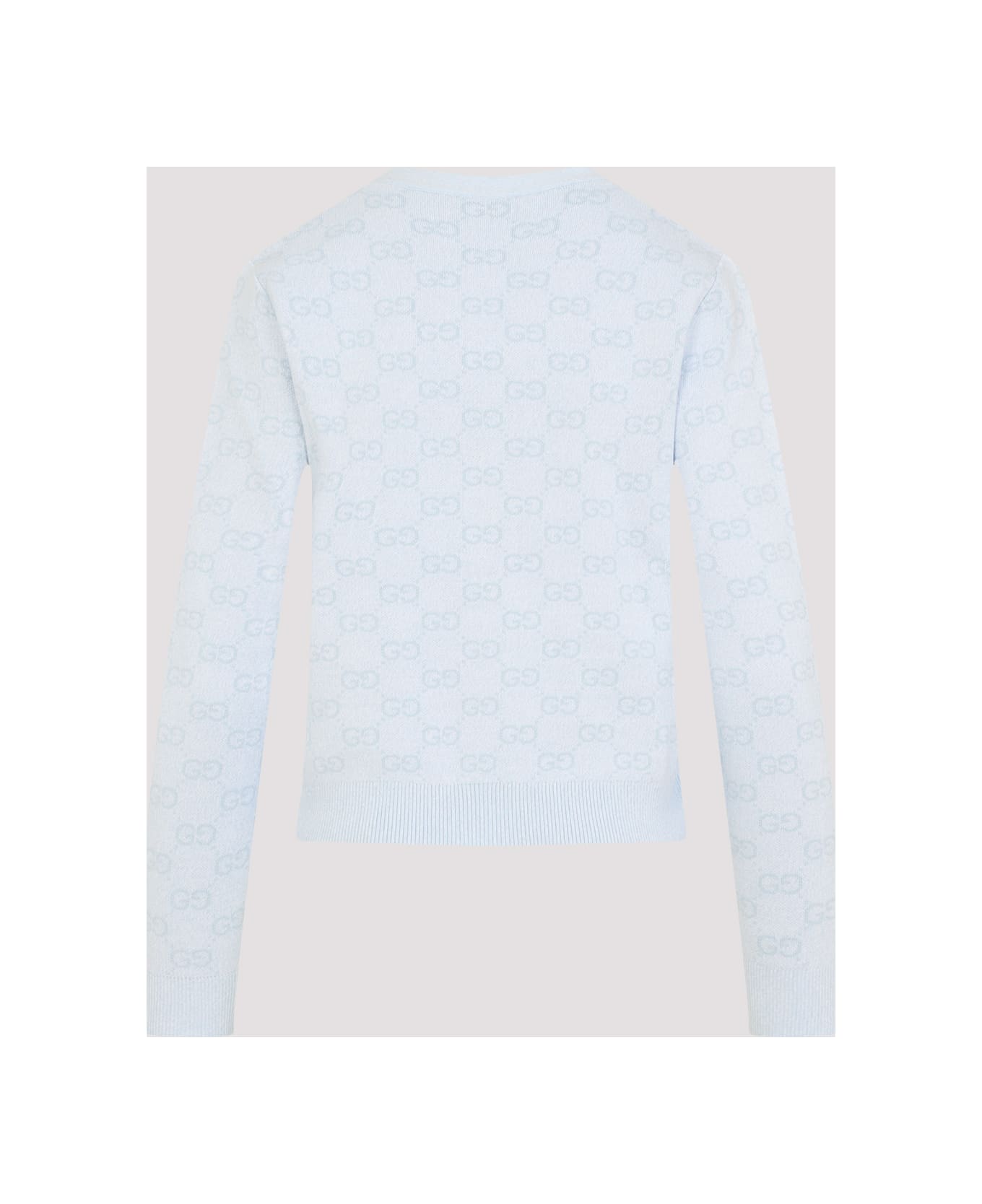 Gucci Fine Knit Gg Jacquard Cardigan - Light Blue White