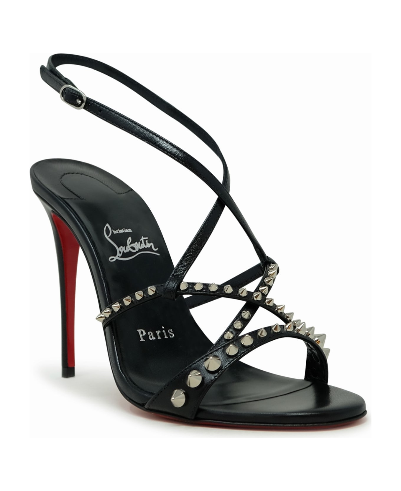 Christian Louboutin Black Leather Spikes Tatooshka 100 Pumps - BLACK
