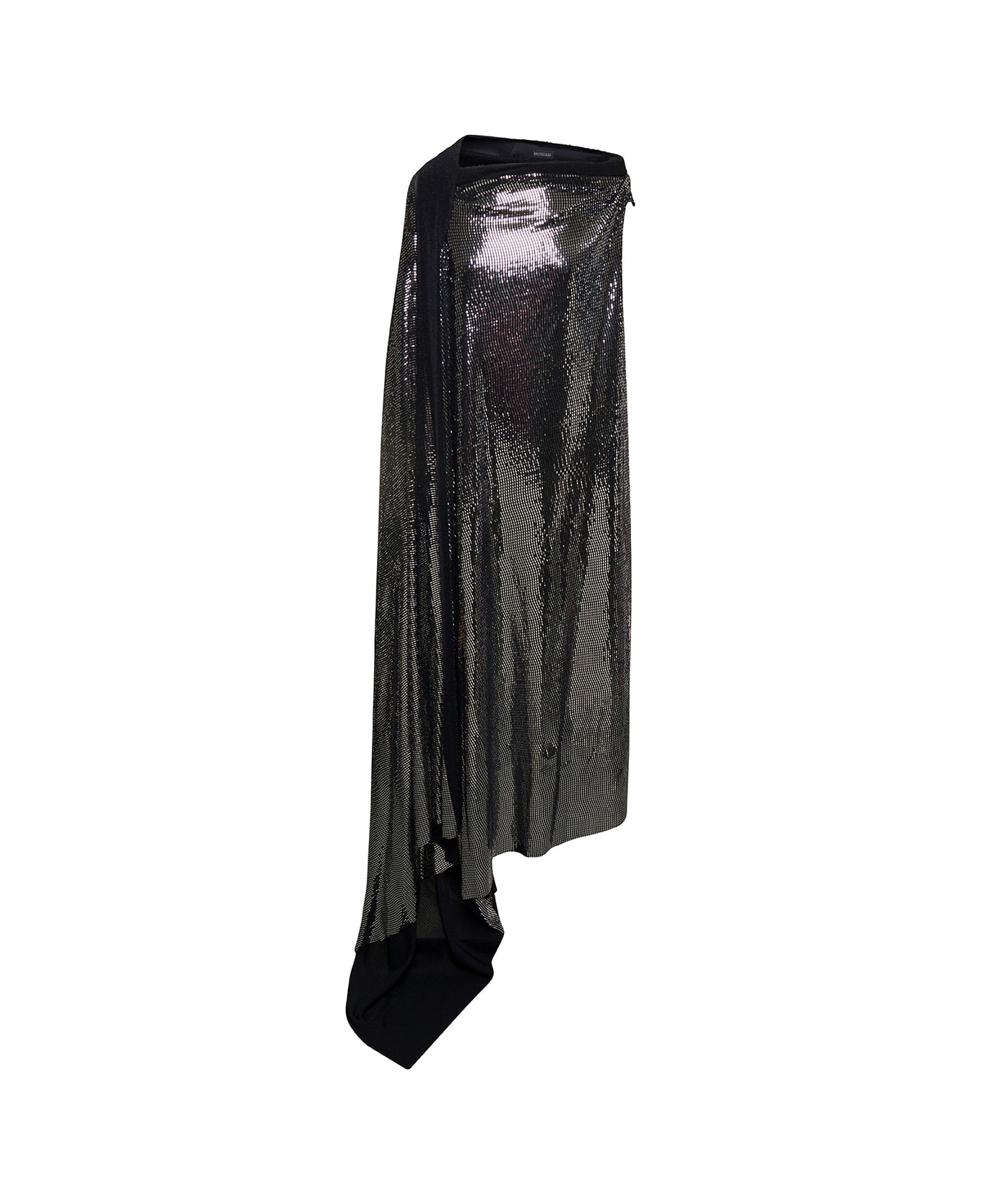 Balenciaga 'minimal' Black And Silver Draped Sleeveless Gown In Metallic Jersey Woman - Metallic ワンピース＆ドレス