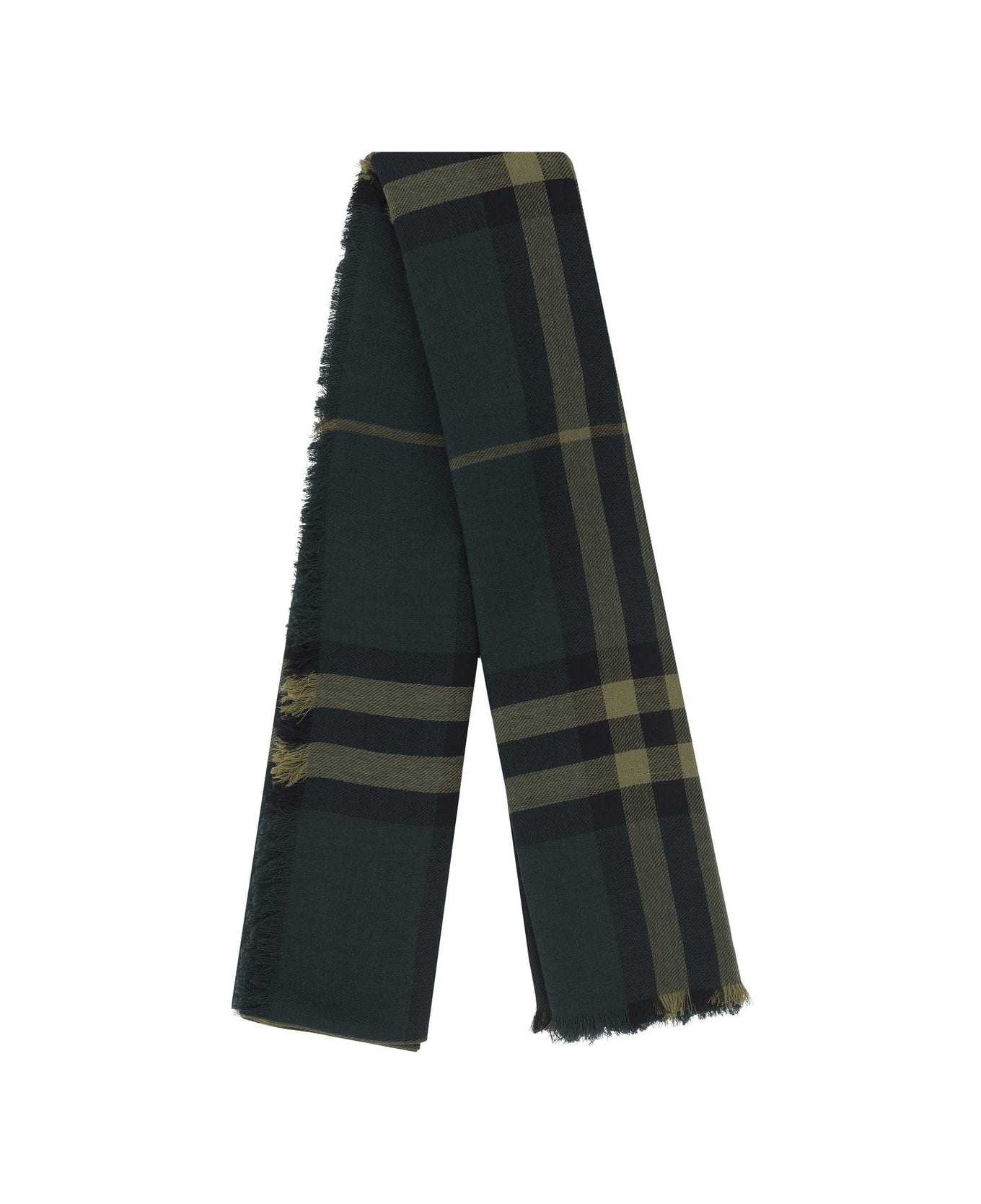 Burberry Checked Frayed-edge Scarf - Grey