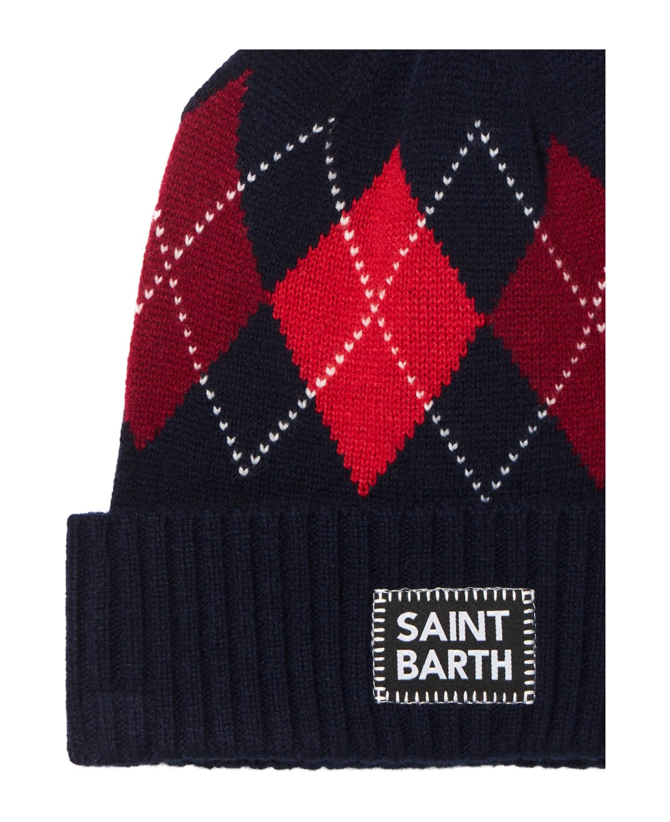 MC2 Saint Barth Man Blue Beanie With Argyle Print - BLUE