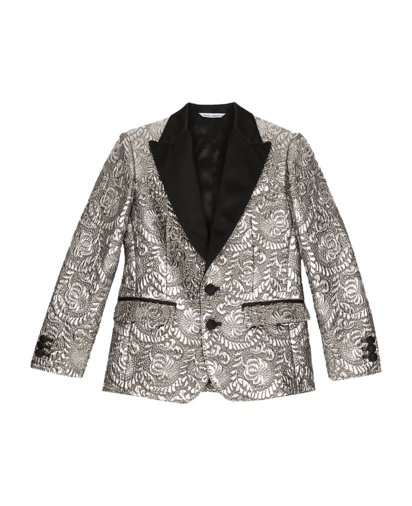 Dolce & Gabbana Single-breasted Jacket In Laminated Jacquard - Silver コート＆ジャケット