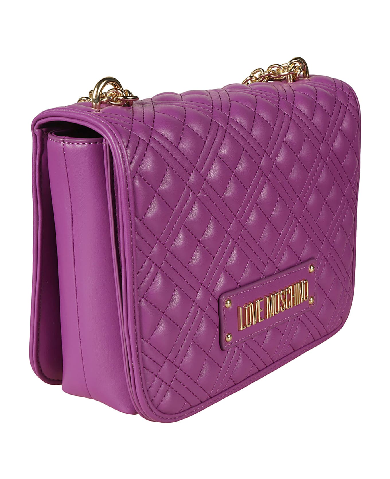 Love Moschino Logo Embossed Quilted Chain Shoulder Bag - Purple