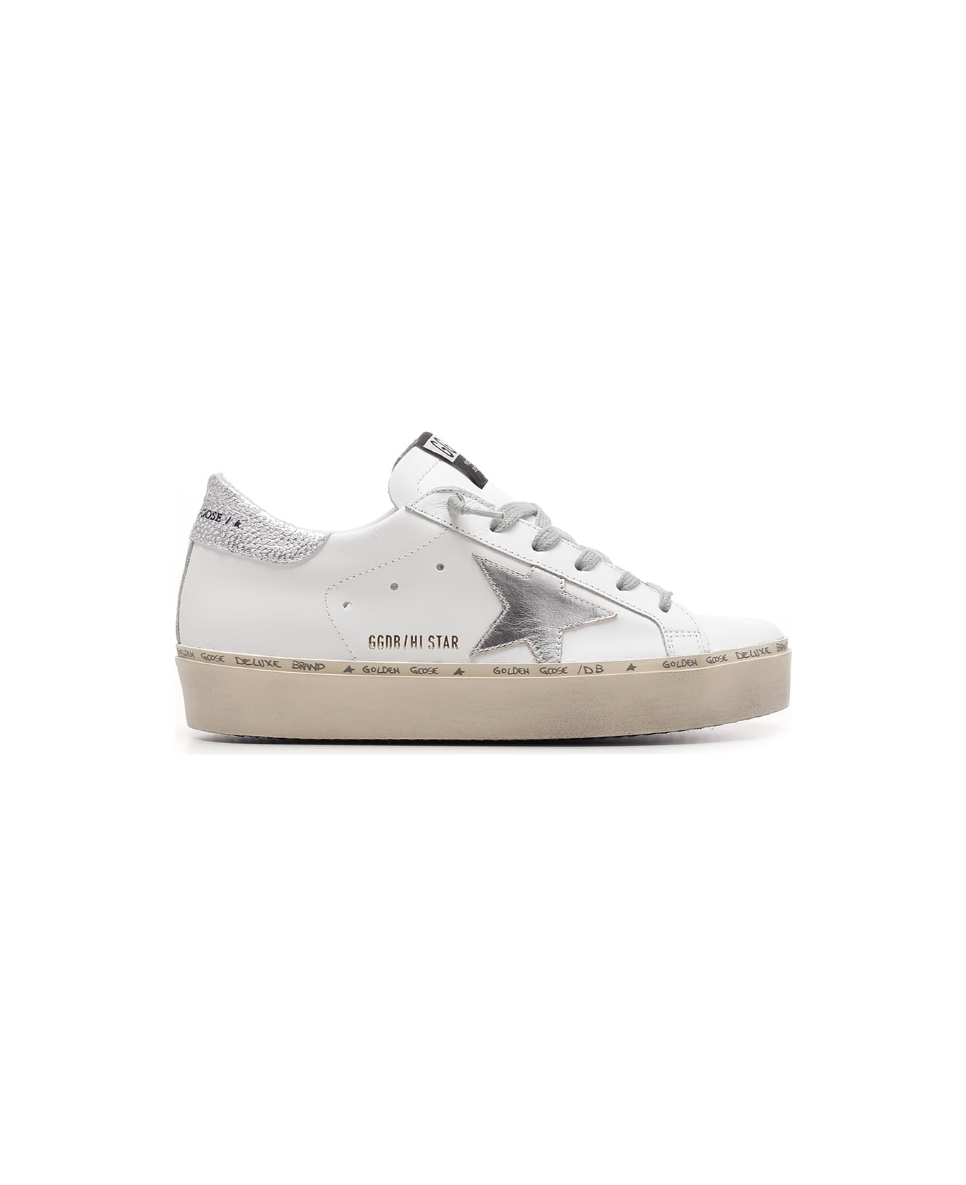 Golden Goose White And Silver 'hi Star' Sneakers - White