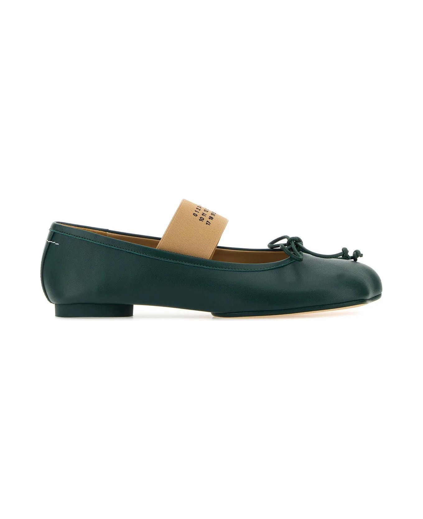 MM6 Maison Margiela Bottle Green Leather Anatomic Ballerinas - GREENGABLES