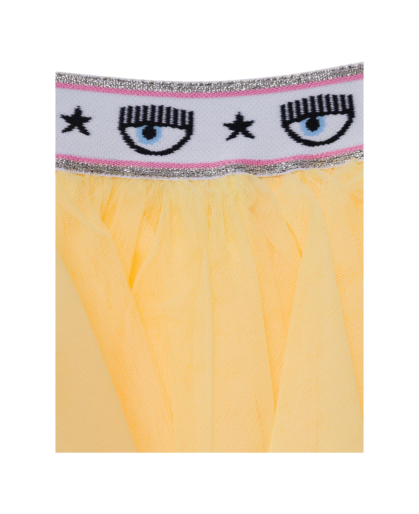 Chiara Ferragni Yellow Flounced Skirt Wih Branded Bands In Mesh Fabric Girl - Yellow