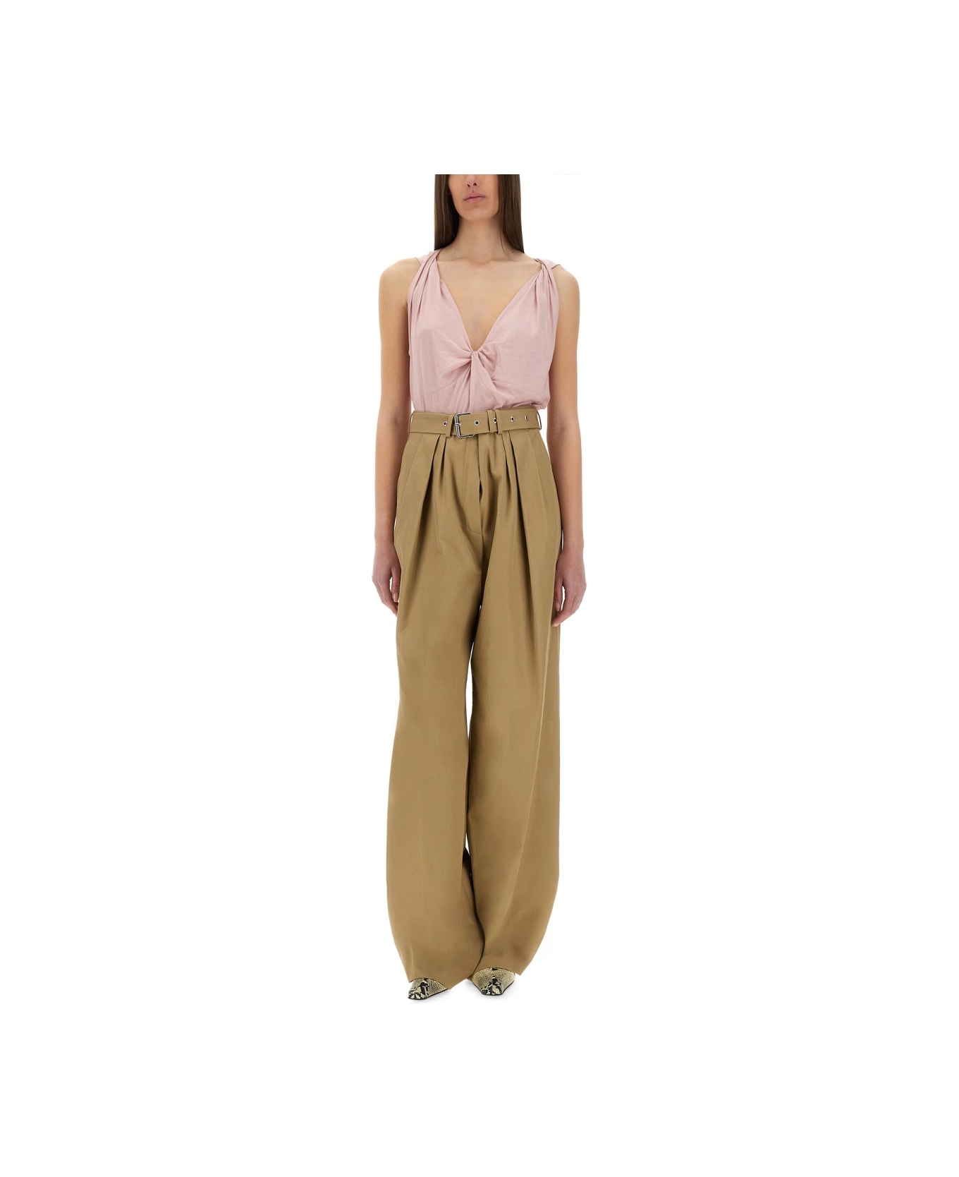 Dries Van Noten Wide-leg Pants With Belt - BEIGE