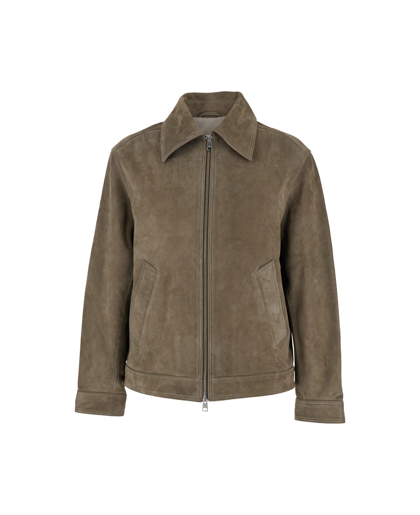 Ami Alexandre Mattiussi Grey Jacket With Classic Collar And Front Zip Closure In Suede Man - Grey