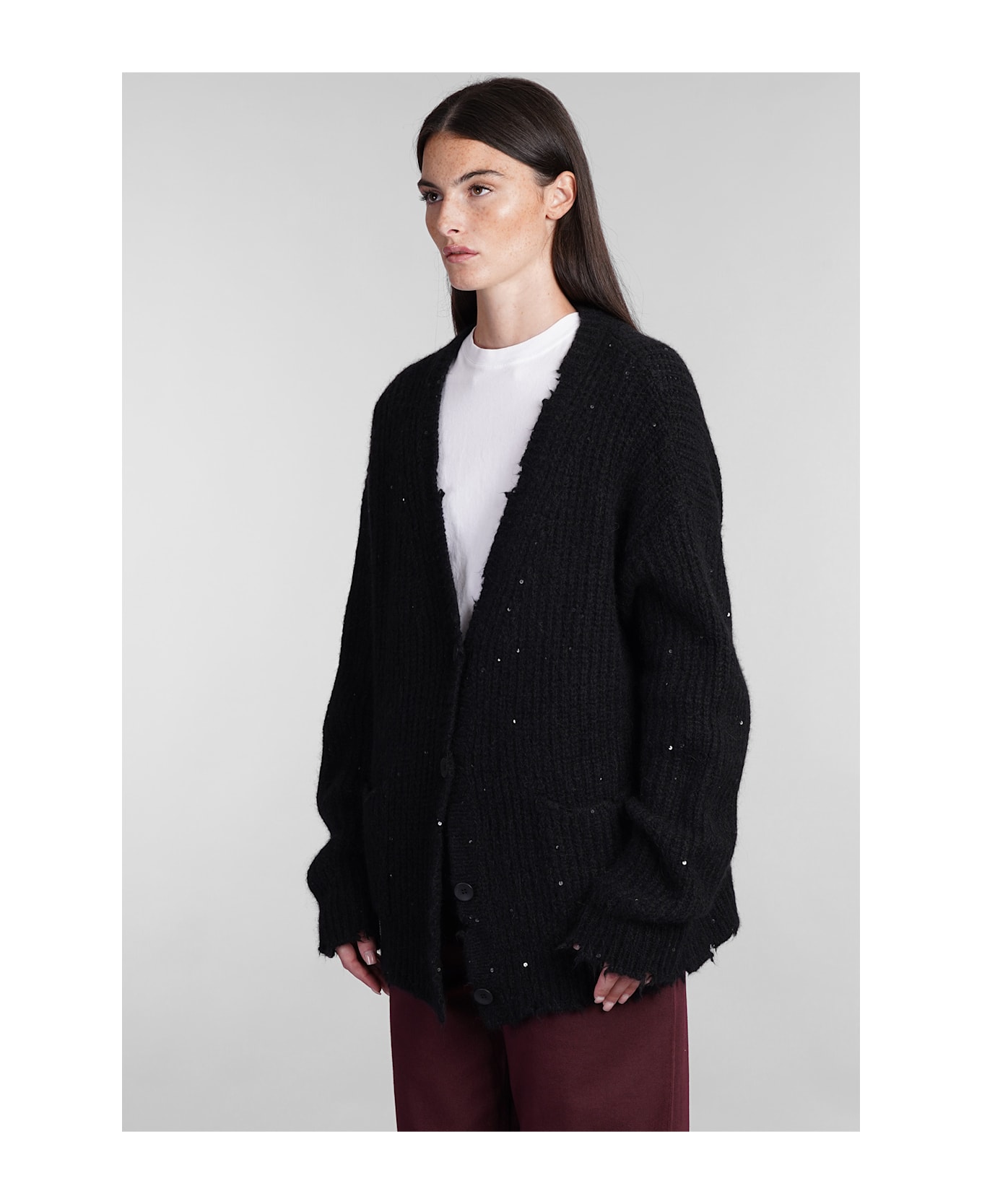 Laneus Cardigan In Black Wool - black