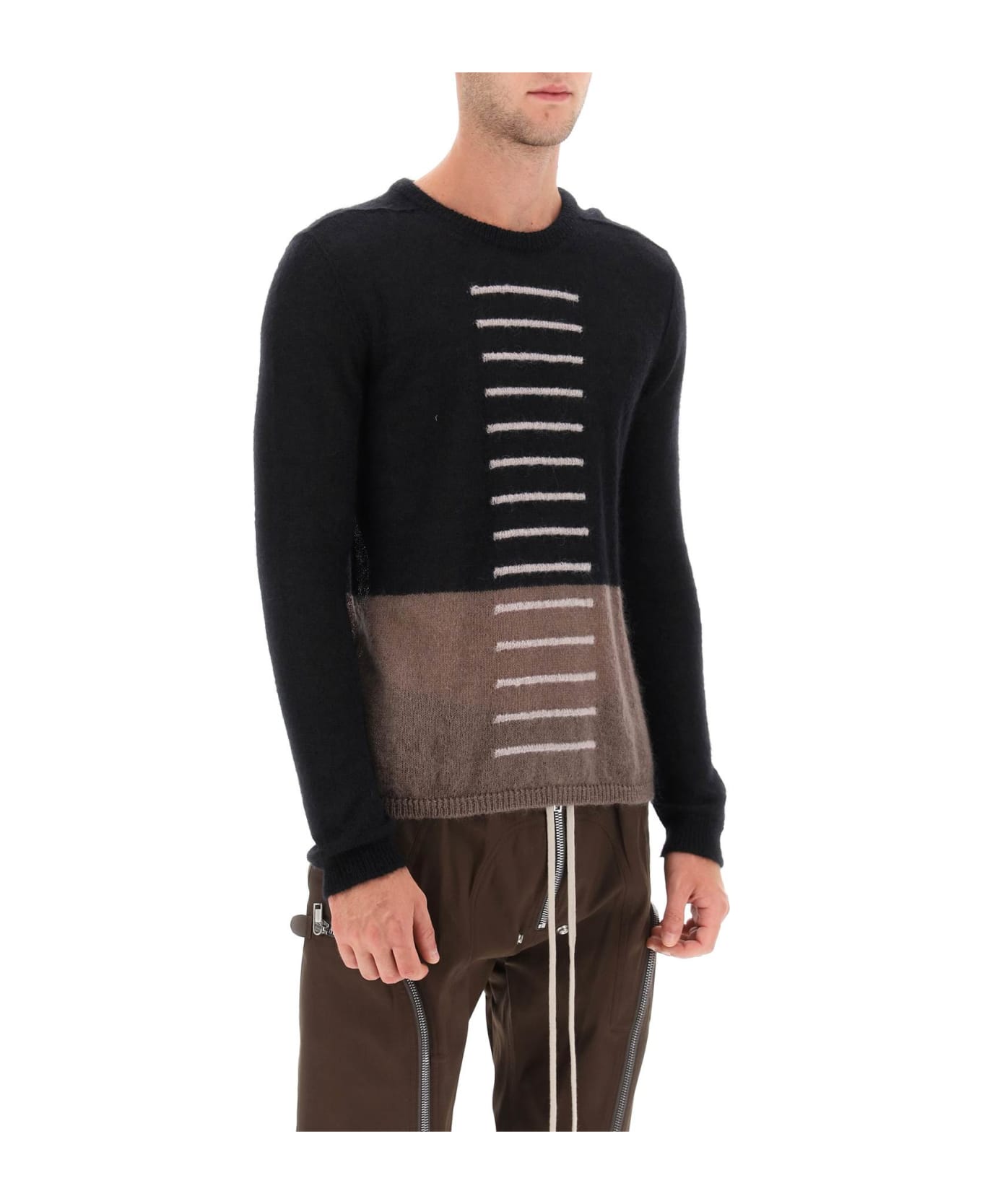 Rick Owens 'judd' Sweater With Contrasting Lines - BLACK DUST PEARL (Black)