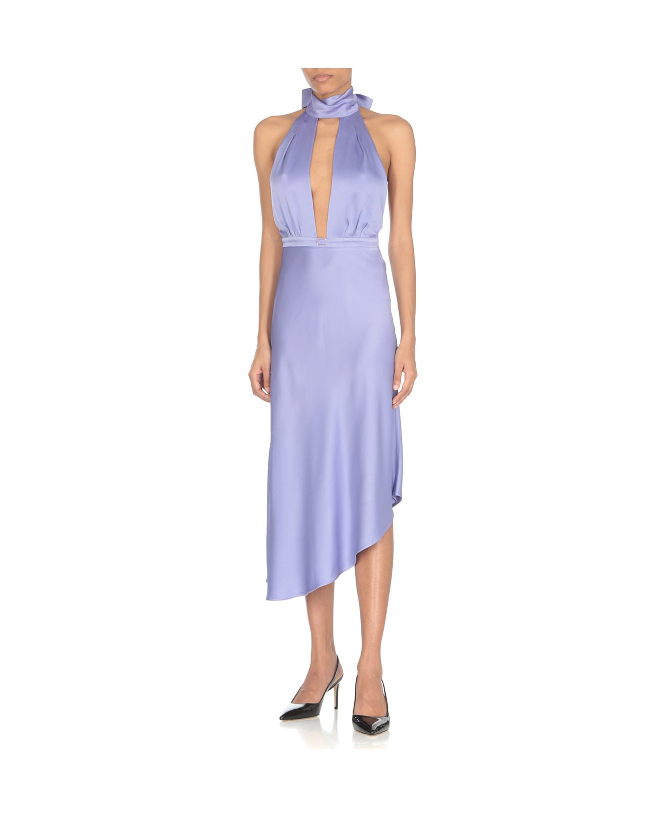 Elisabetta Franchi Satin Dress With Asymmetric Skirt - Purple ワンピース＆ドレス