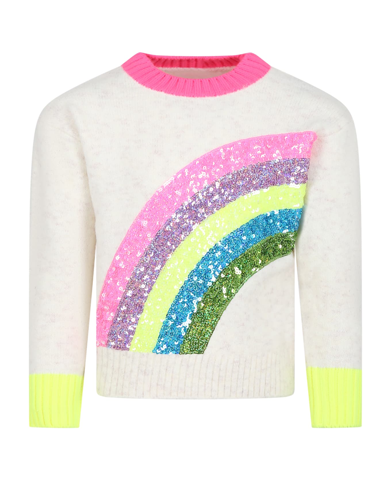 Billieblush Melange Ivory Sweater With Rainbow For Girl - Ivory