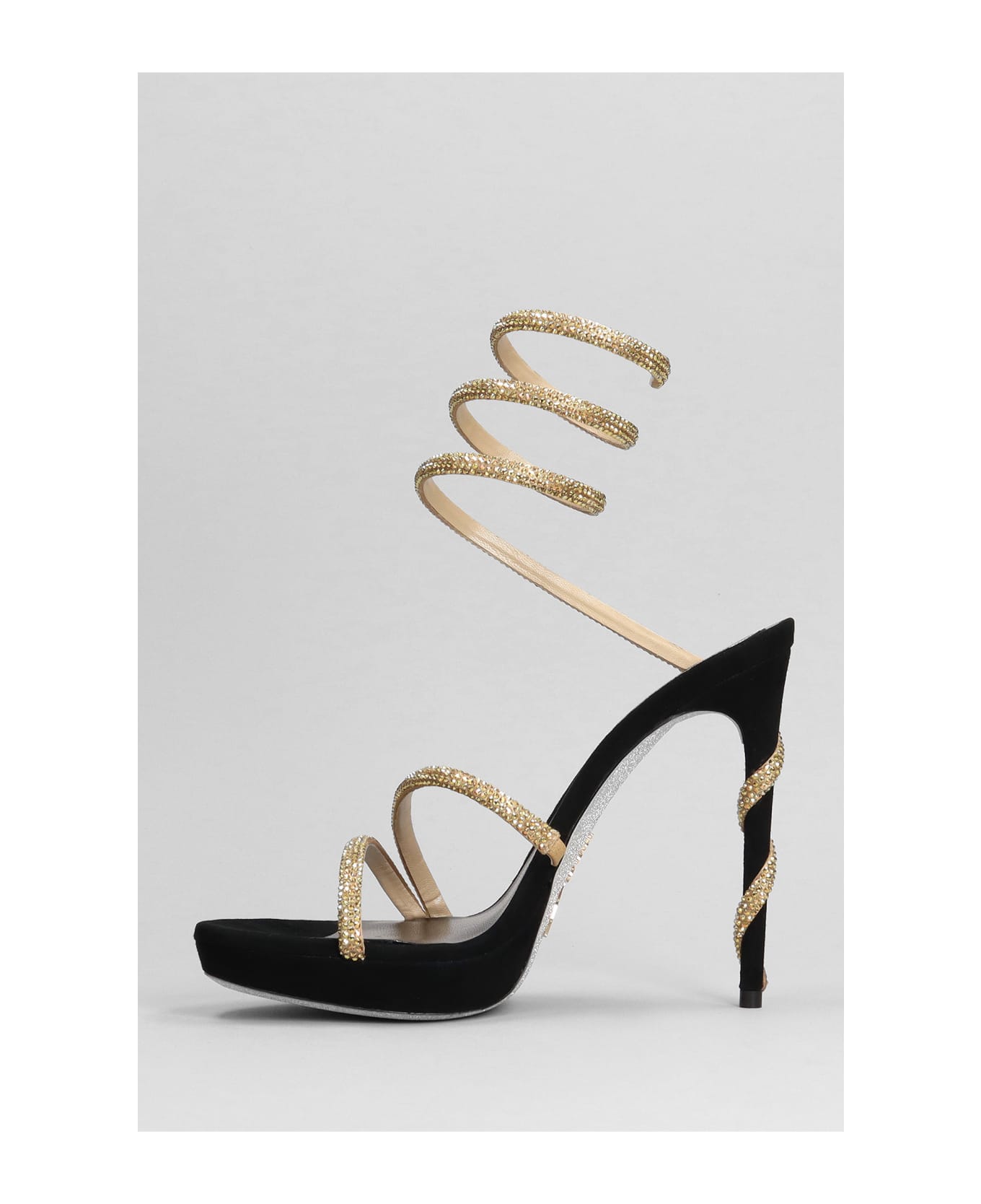 René Caovilla Margot Sandals In Black Leather - black