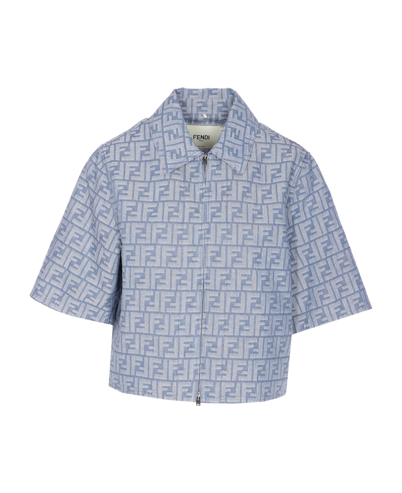 Fendi Ff Logo Denim Shirt - Blue