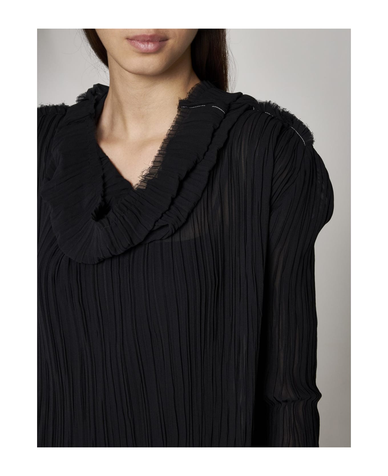 MM6 Maison Margiela Pleated Fabric Midi Dress - Black