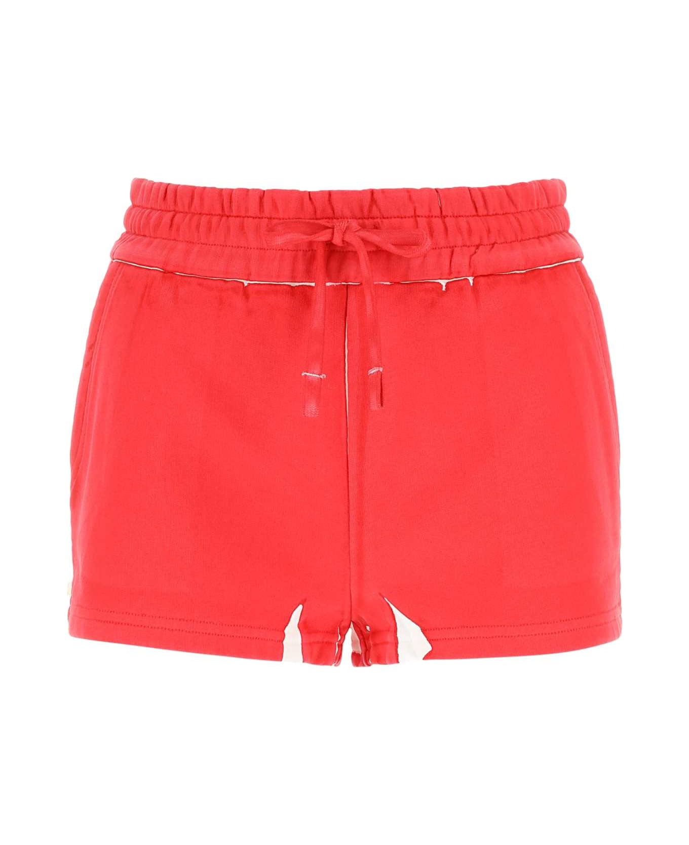 Miu bow-detail Miu Red Cotton Shorts - ROSSO