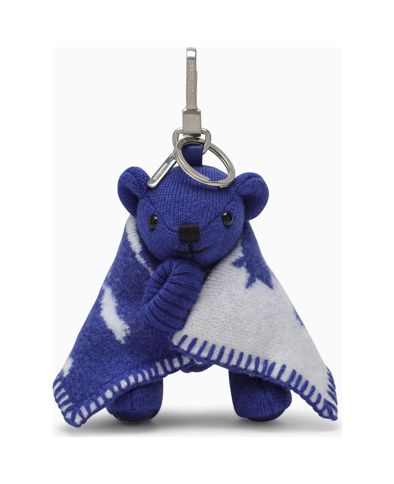 Burberry Charm Thomas Bear With Blanket In Wool - BLUE/WHITE