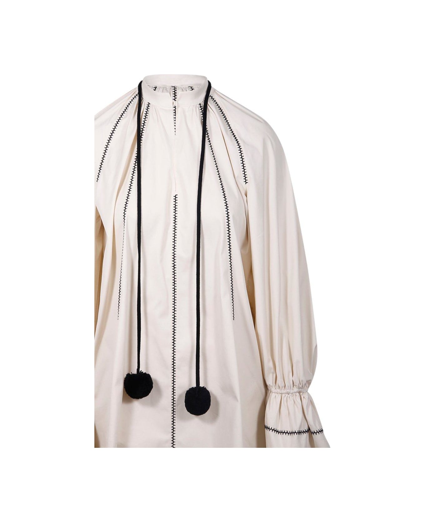 Max Mara Pom Pom Embellished Dress - Bianco Seta