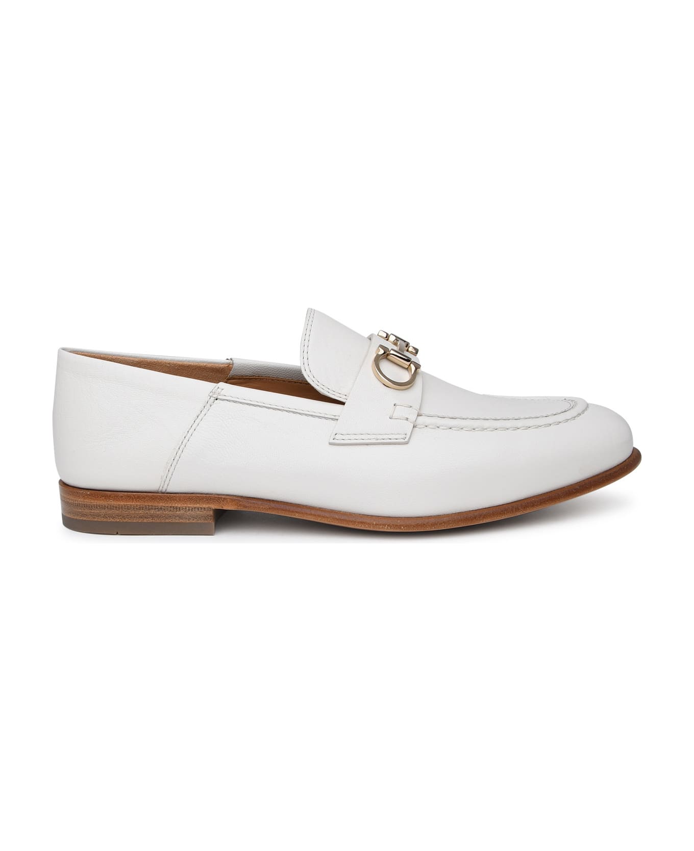 Ferragamo White Leather Loafers - Cream