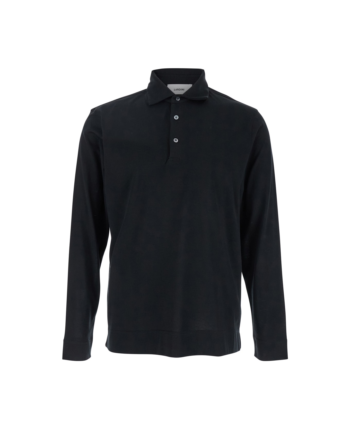 Lardini Black Polo With Classic Collar And Long Sleeves In Cotton And Silk Blend Man - Black