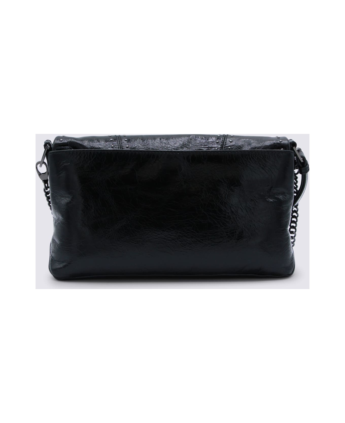 Zadig & Voltaire Black Leather Rock Ii Vintage Patent Studs Shoulder Bag - Black