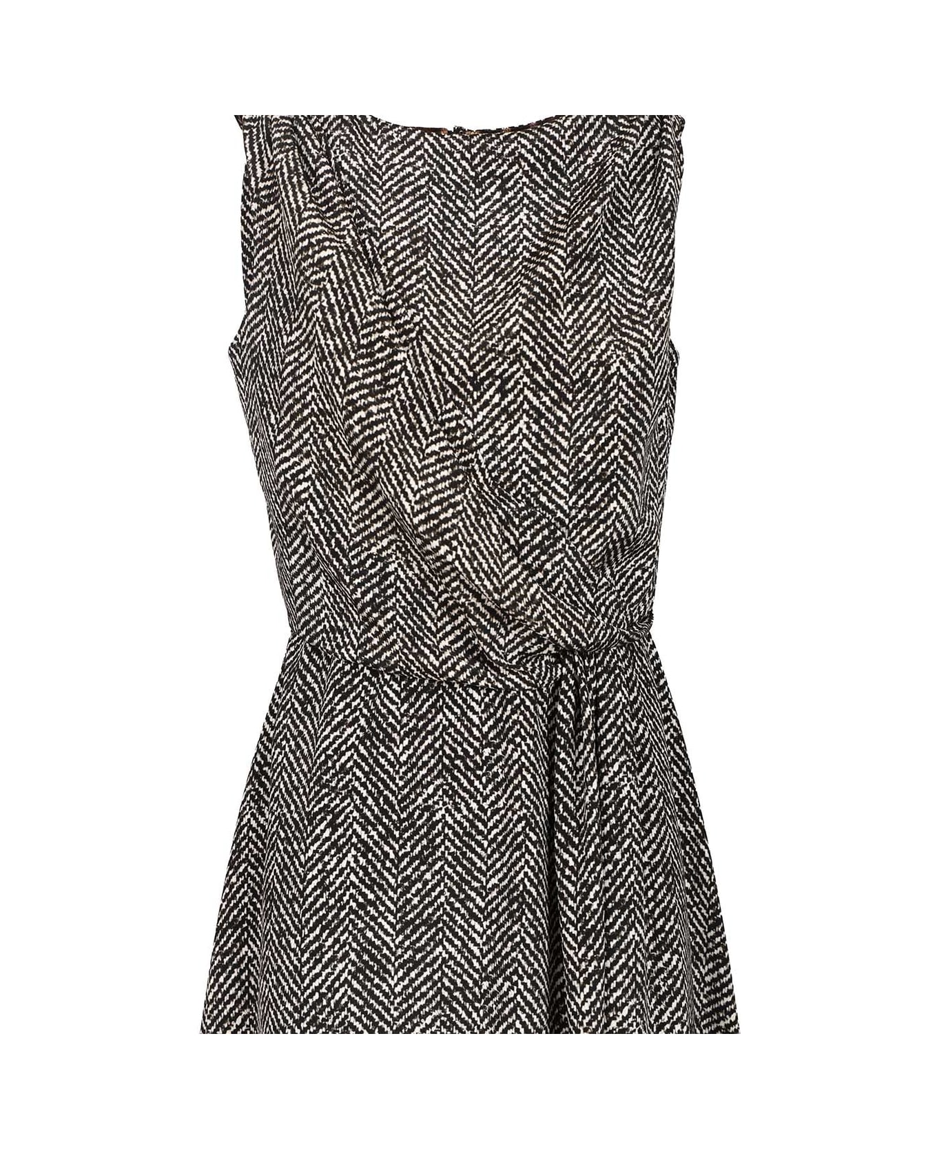 Dolce 
Gabbana Heavy Crepe Dress With Chevron Print - Grey