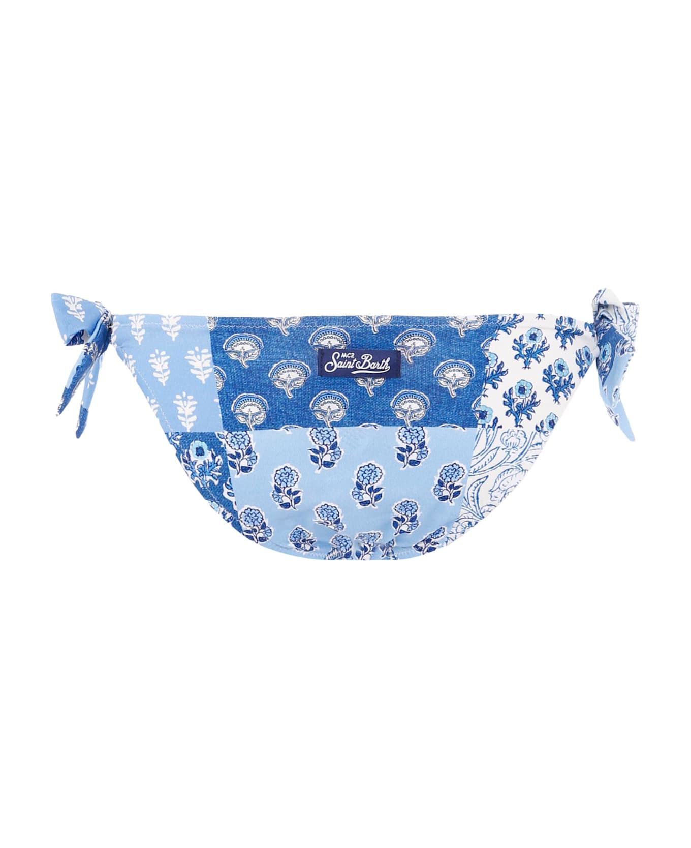 MC2 Saint Barth Light Blue Swim Briefs For Girl With Floral Print - Light Blue