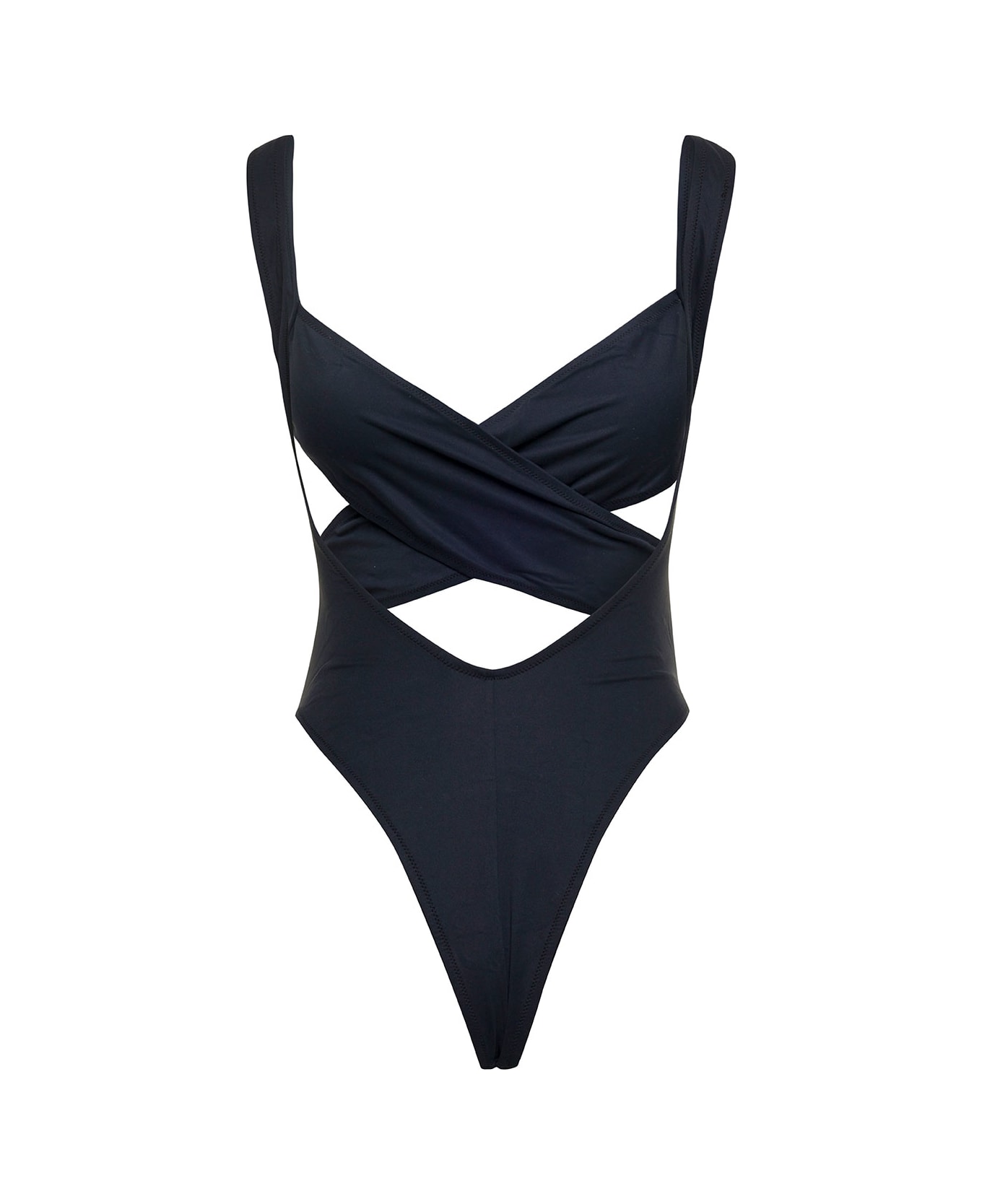 Reina Olga 'exotica' Black One-piece Swimsuit With Cut-out And Cross-strap In Polyamide Stretch Woman - Black