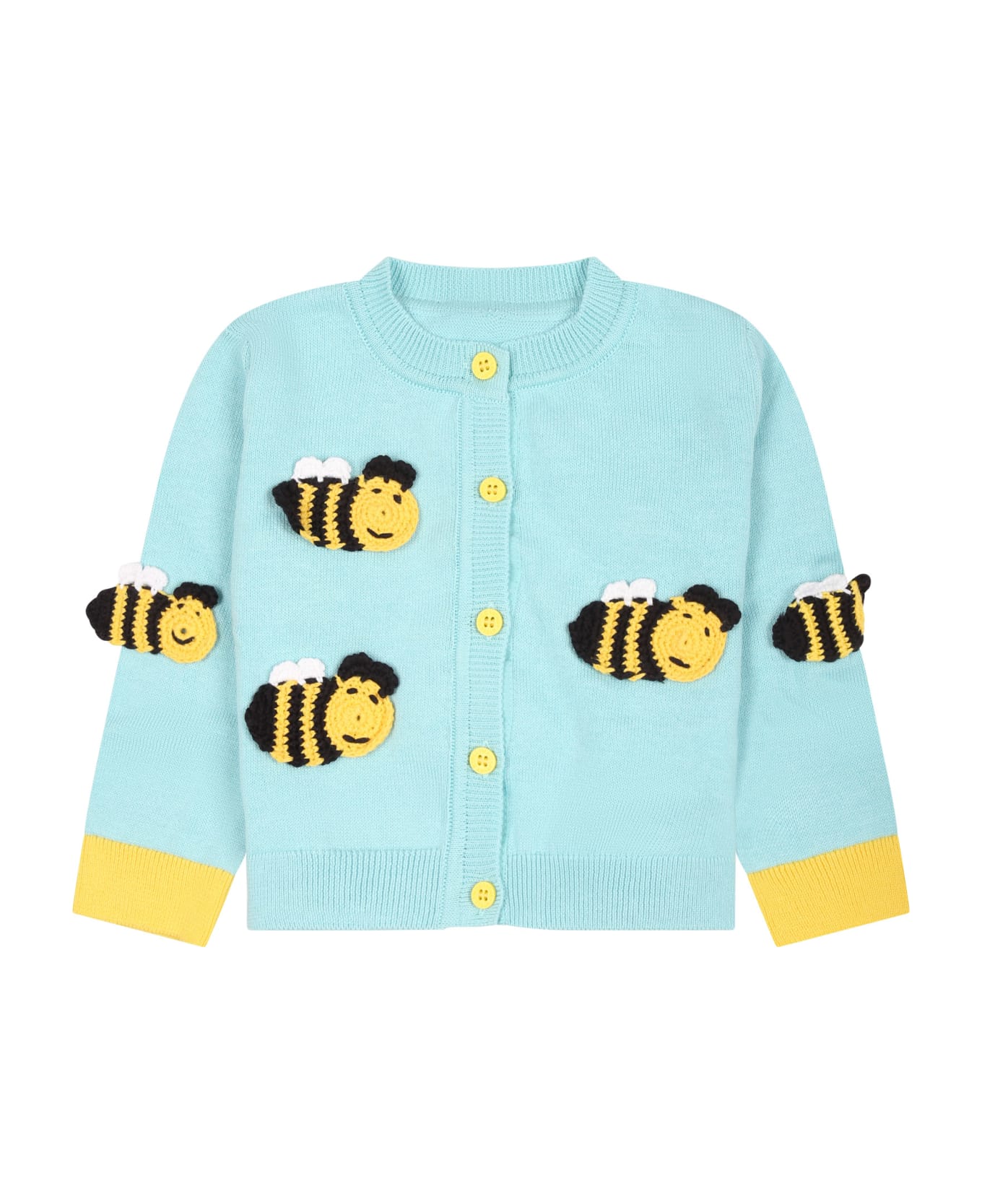 Stella McCartney Kids Light Blue Cardigan For Baby Girl With Bees - Celeste ニットウェア＆スウェットシャツ