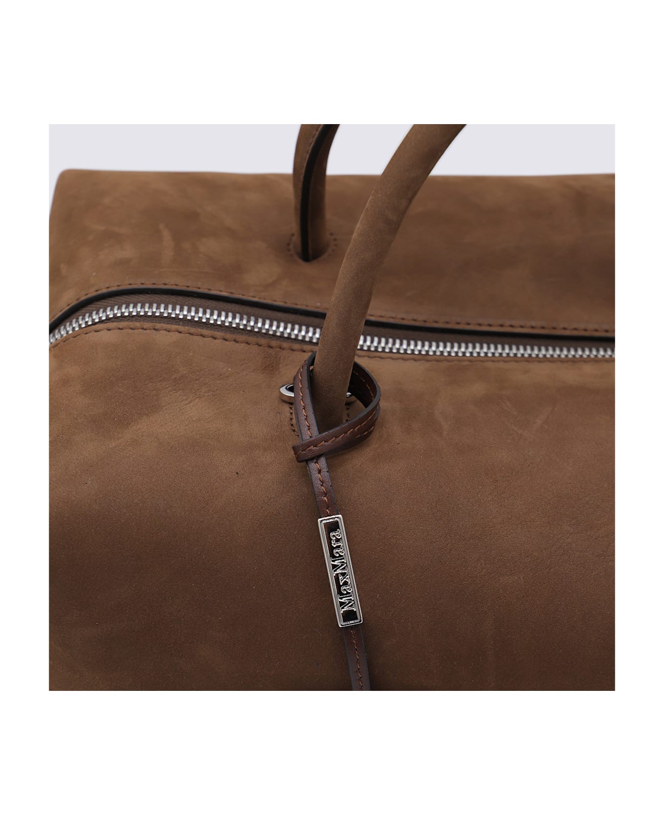 Max Mara Brown Old Suede Leather Top Handle Bag - Castagna