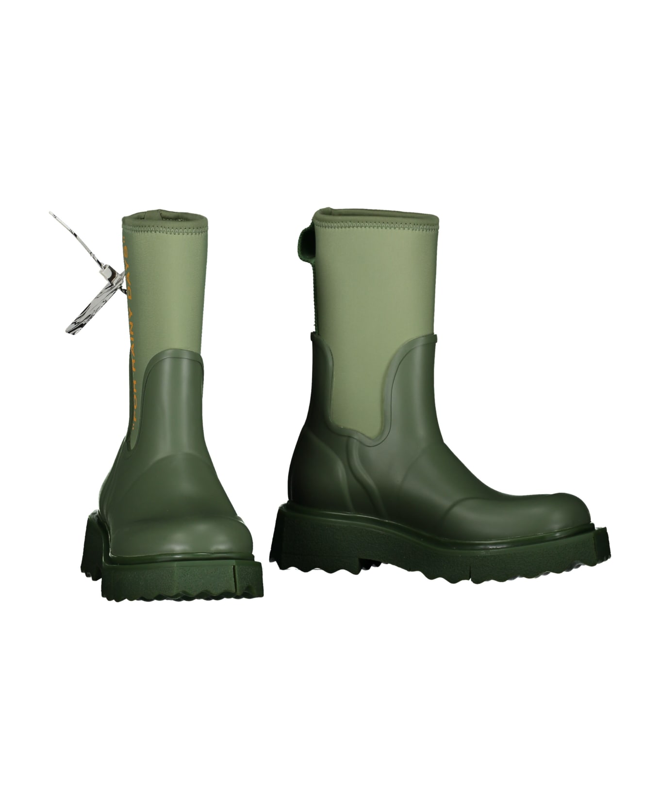 Off-White Rubber And Neoprene Rain Boots - green ブーツ