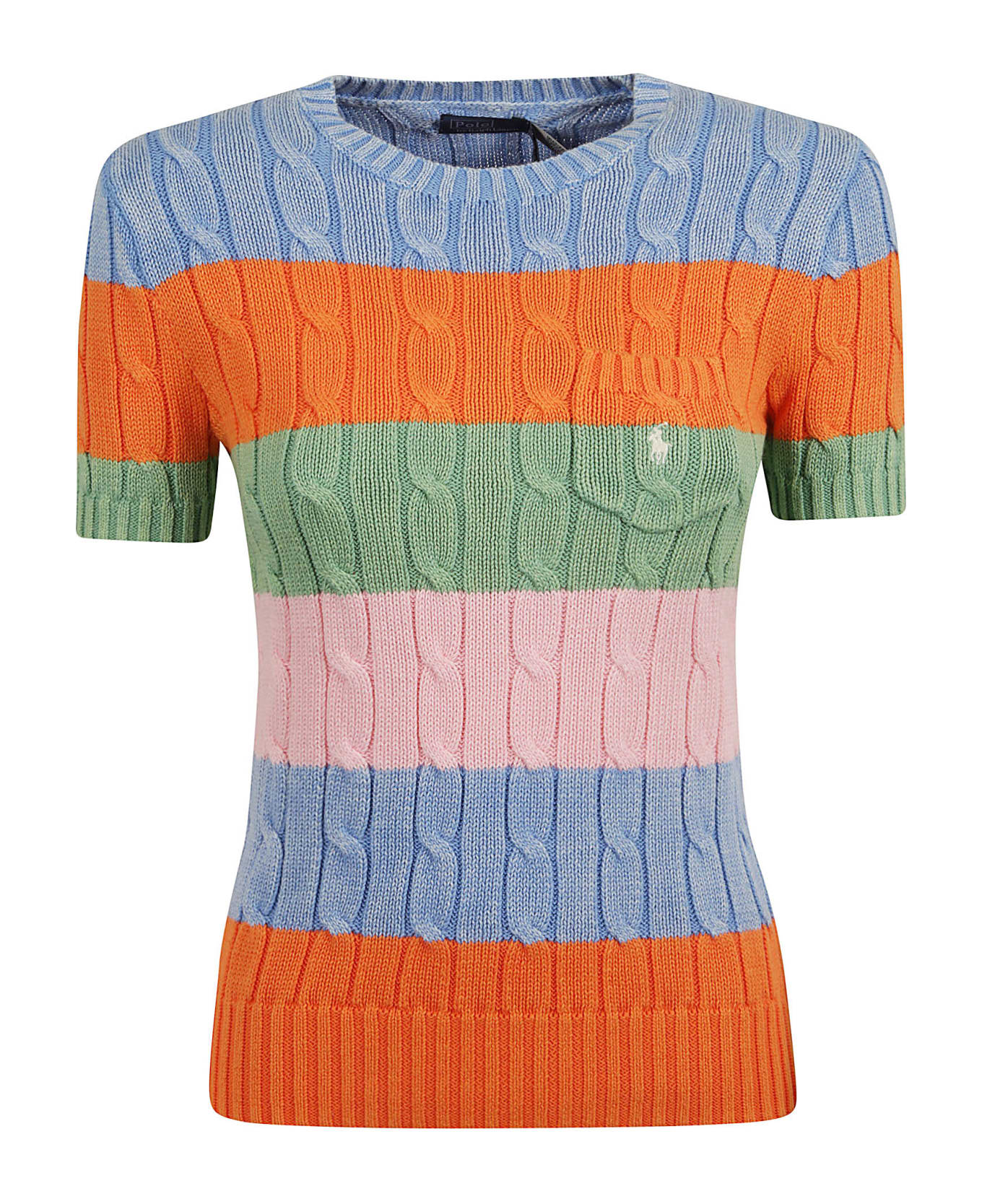 Ralph Lauren Stripe Patterned Knitted Short-sleeved Sweatshirt - Multicolor