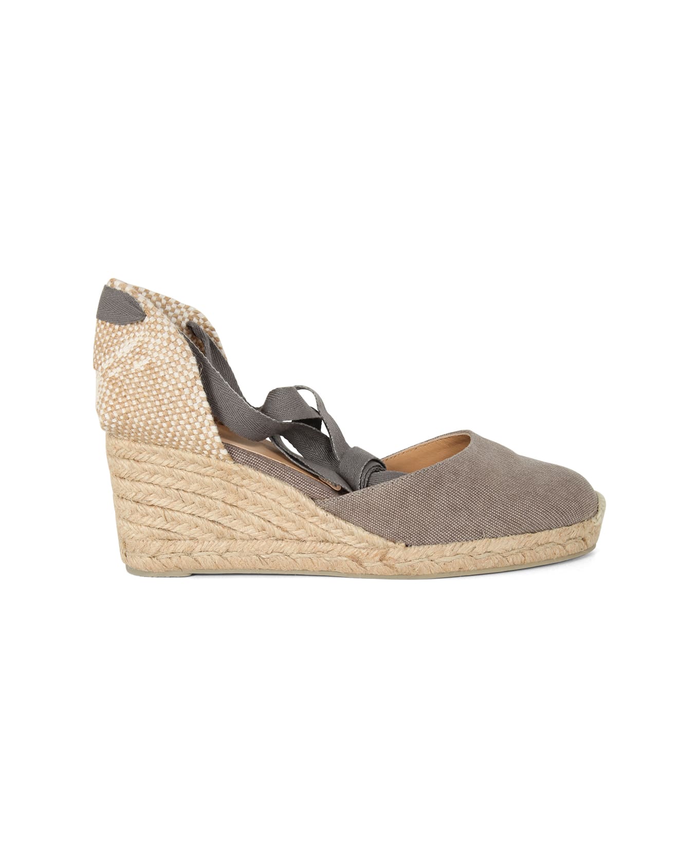 Castañer Carina Espadrilles Wedge Sandal With Ankle Laces - Lead Grey ウェッジシューズ