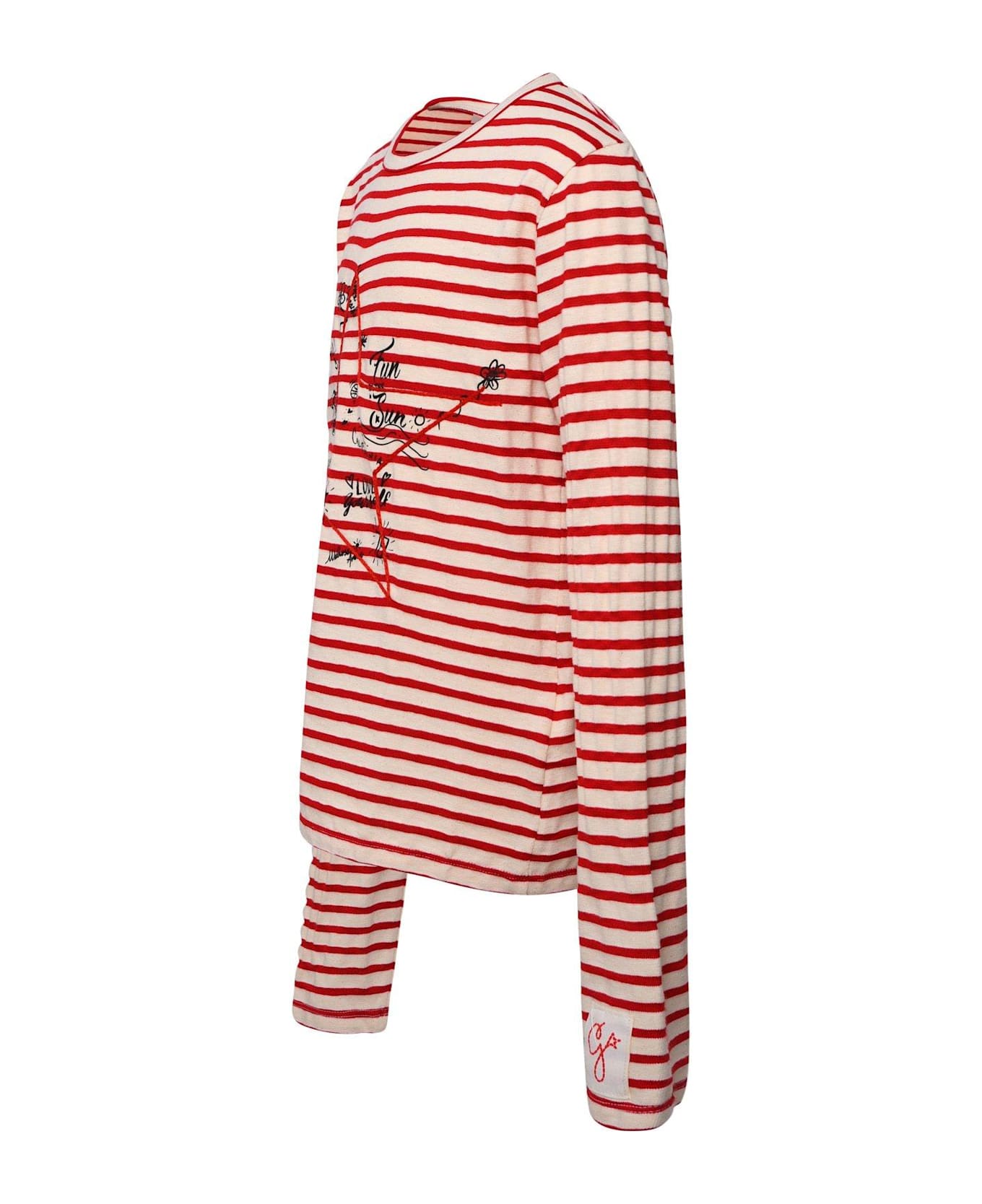 Golden Goose Striped Crewneck T-shirt - Ecru Tango Red