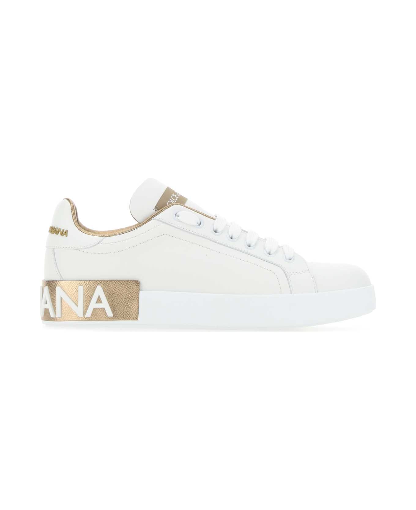 Dolce 
Gabbana White Nappa Leather Portofino Sneakers - OROPOLVERE