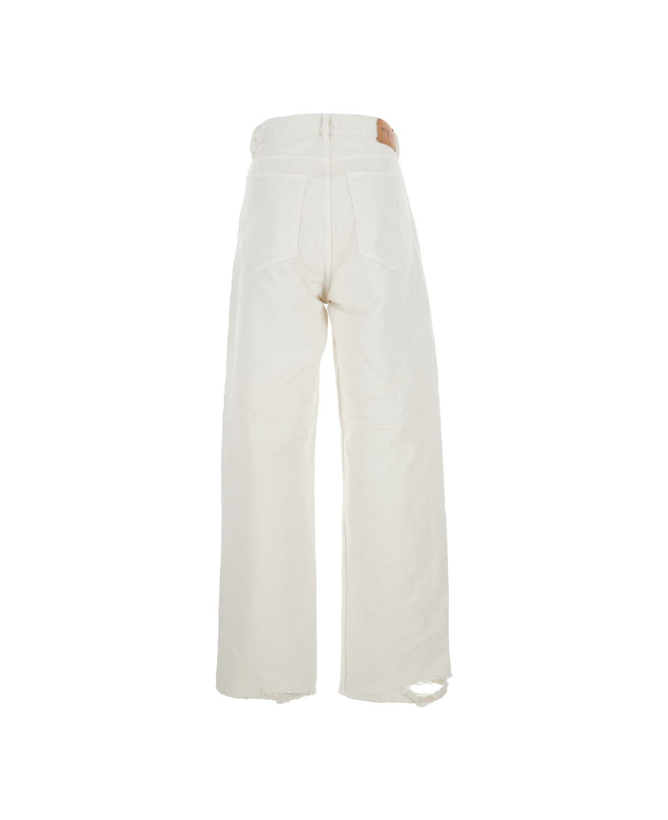 Balenciaga Five Pocket Jeans With Ripped Hem - White