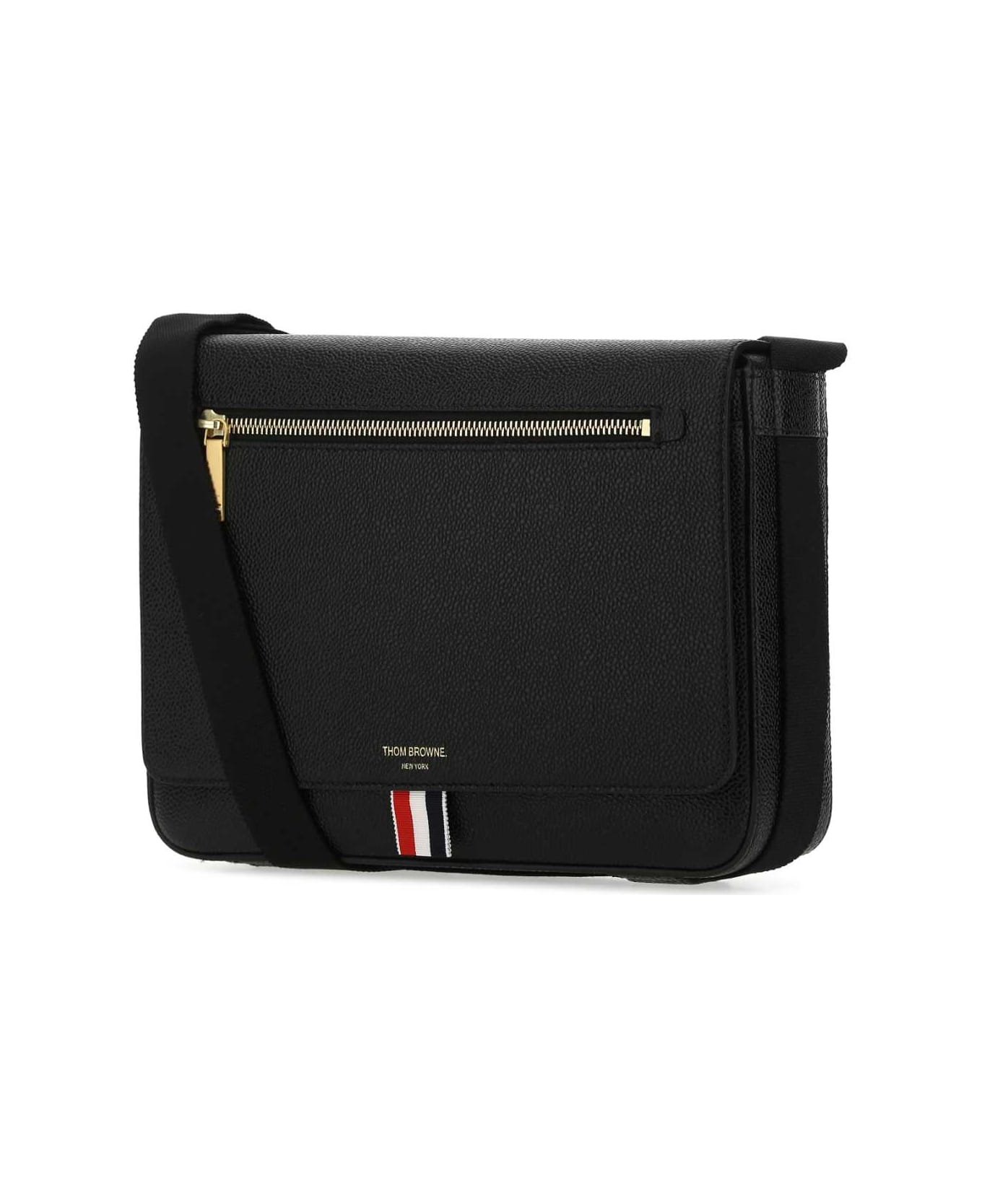 Thom Browne Black Leather Crossbody Bag - 001