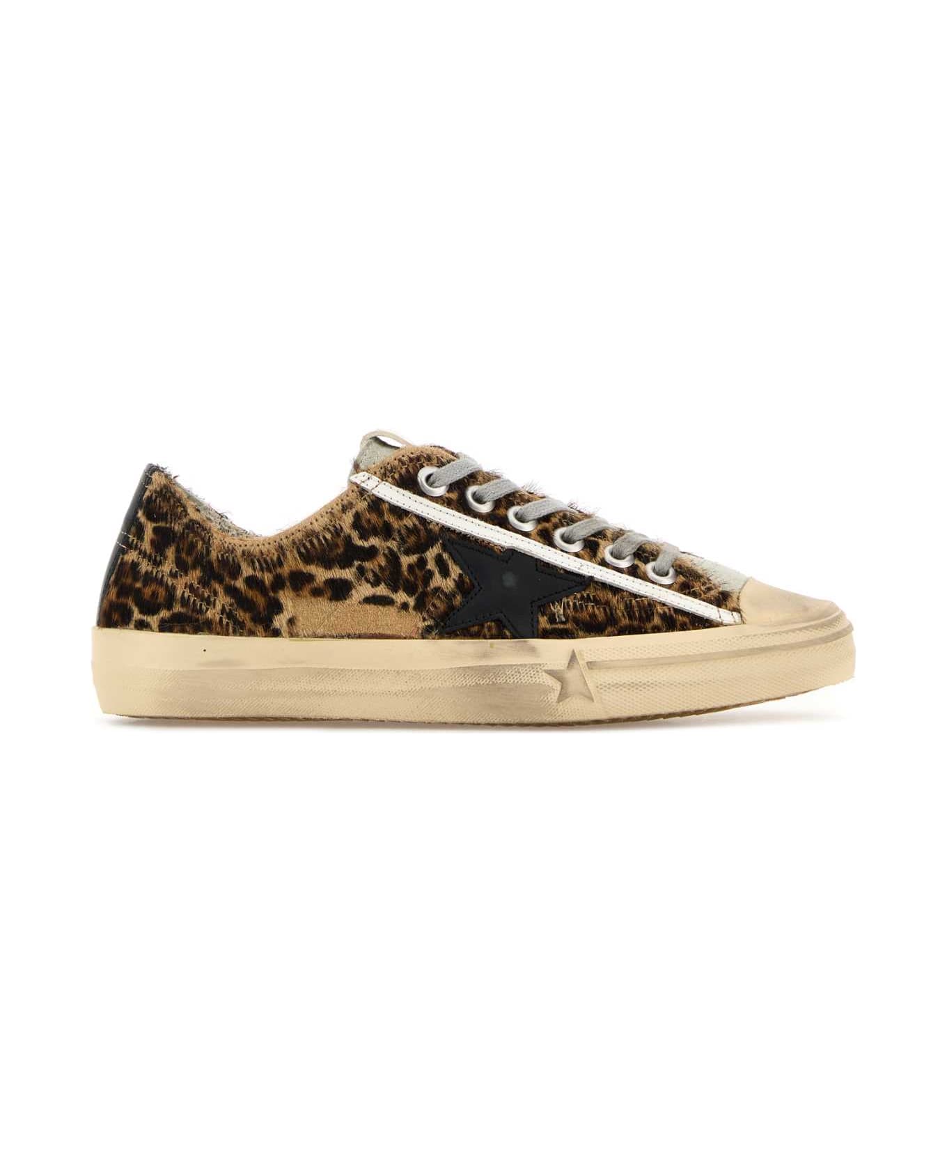 Golden Goose Printed Calf Hair V-star 2 Sneakers - BEIGEBROWNLEOBLACK