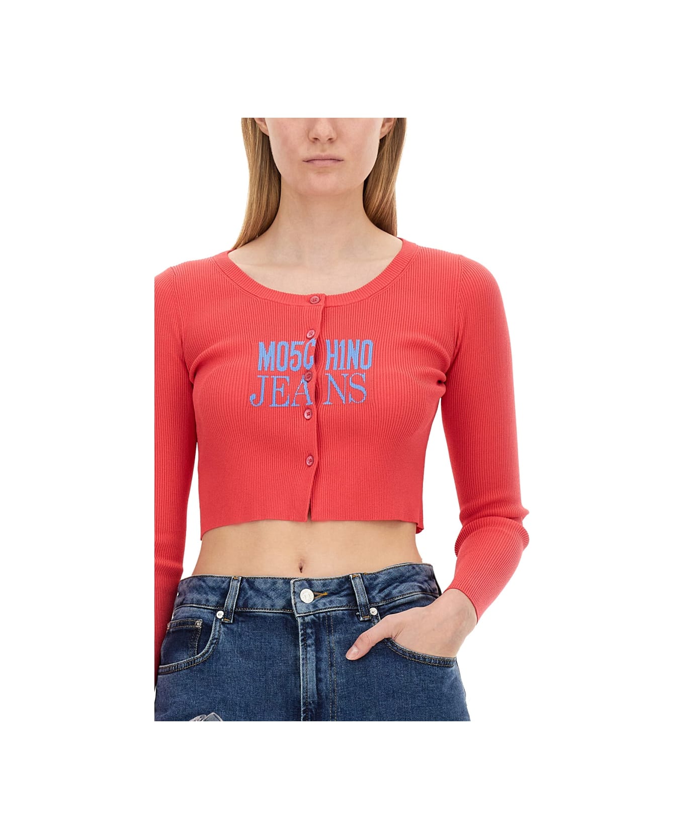 M05CH1N0 Jeans Cropped Cardigan - WHITE