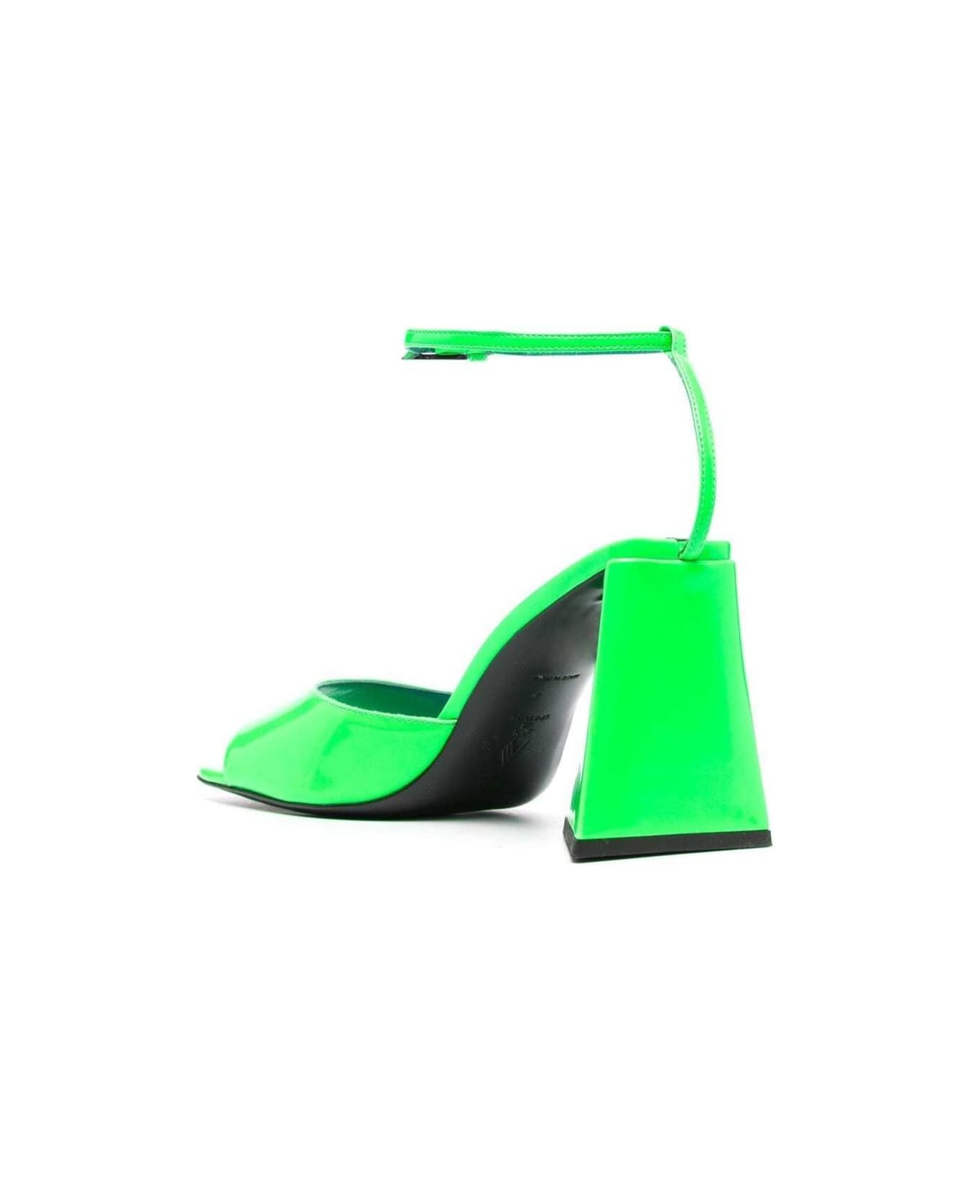 The Attico 'piper' Neon Green Sandals With Pyramid Heel In Eco Patent Leather Woman The Attico - Green サンダル