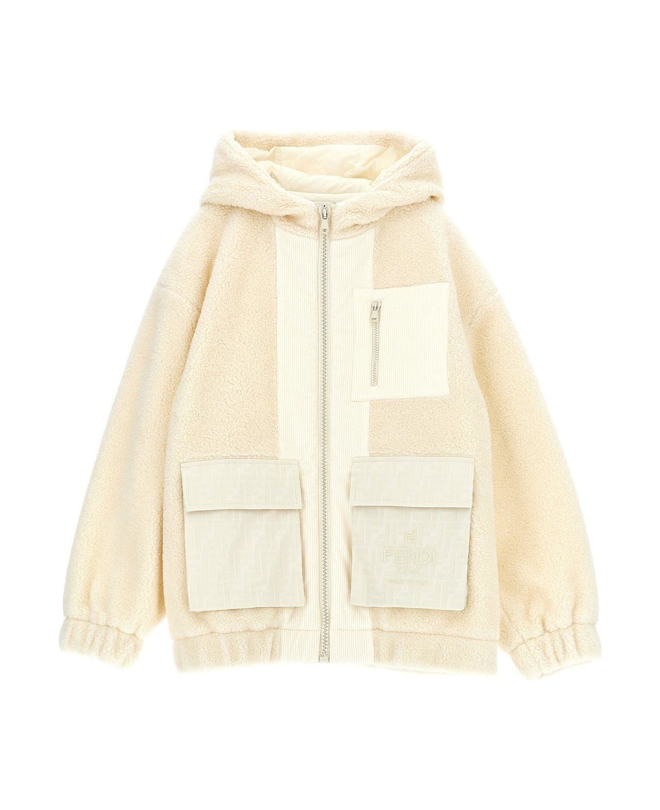 Fendi Hooded Zip-up Fleece Jacket - Bianco