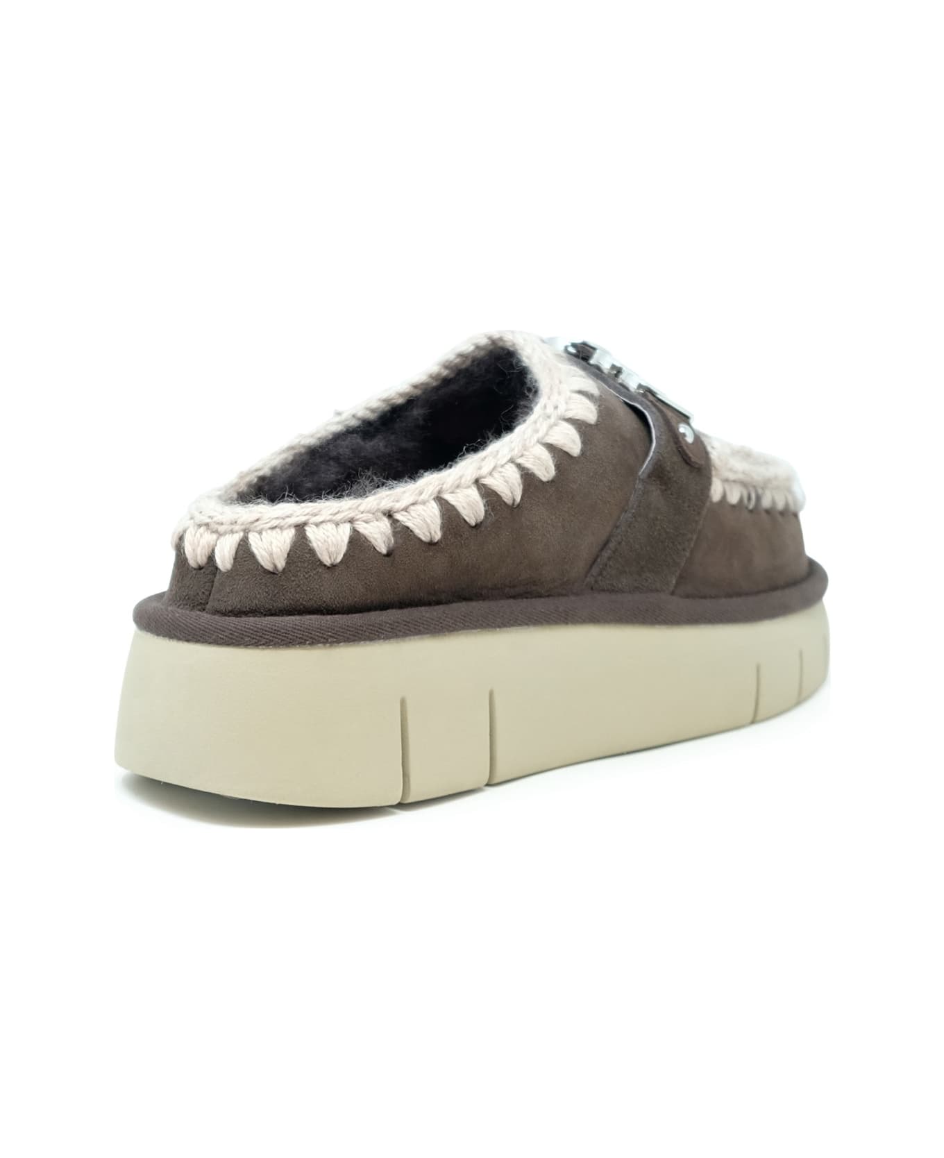 Mou Moka Bounce Metal Logo Leather Wool Rubber Clog Shoe - GREY