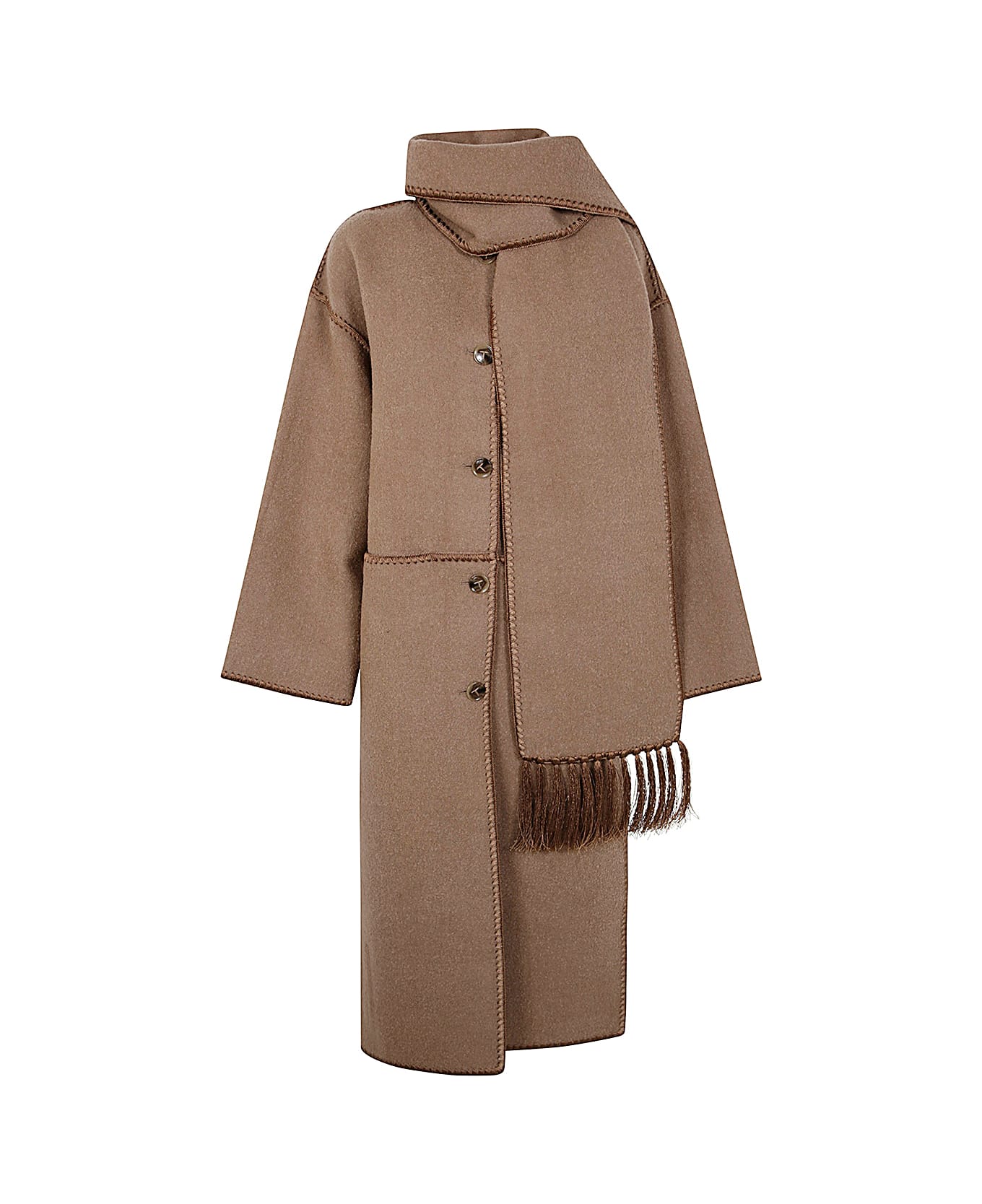 Totême Embroidered Scarf Coat - Camel