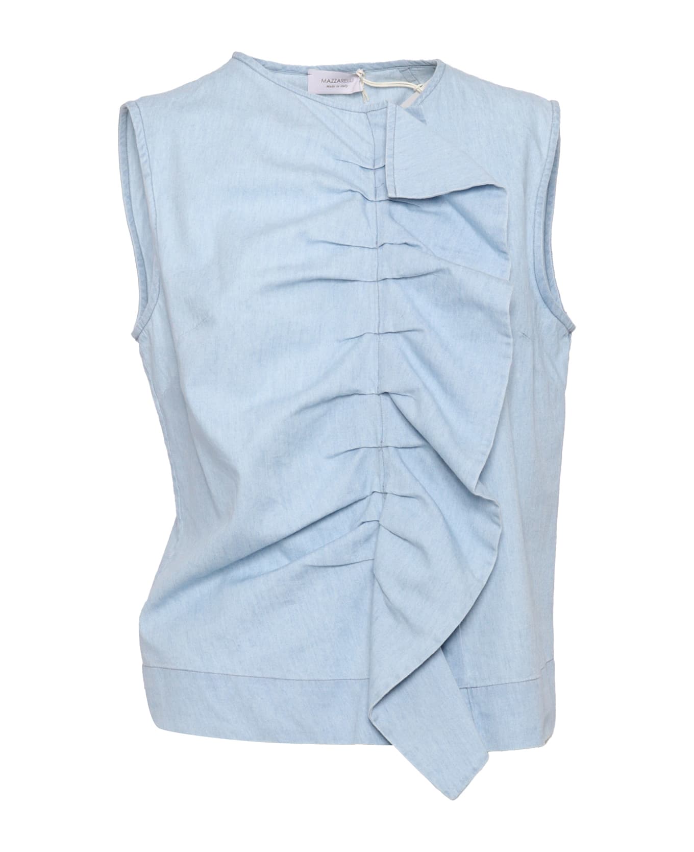 Mazzarelli Barbara Denim Blouse With Ruffles - LIGHT BLUE