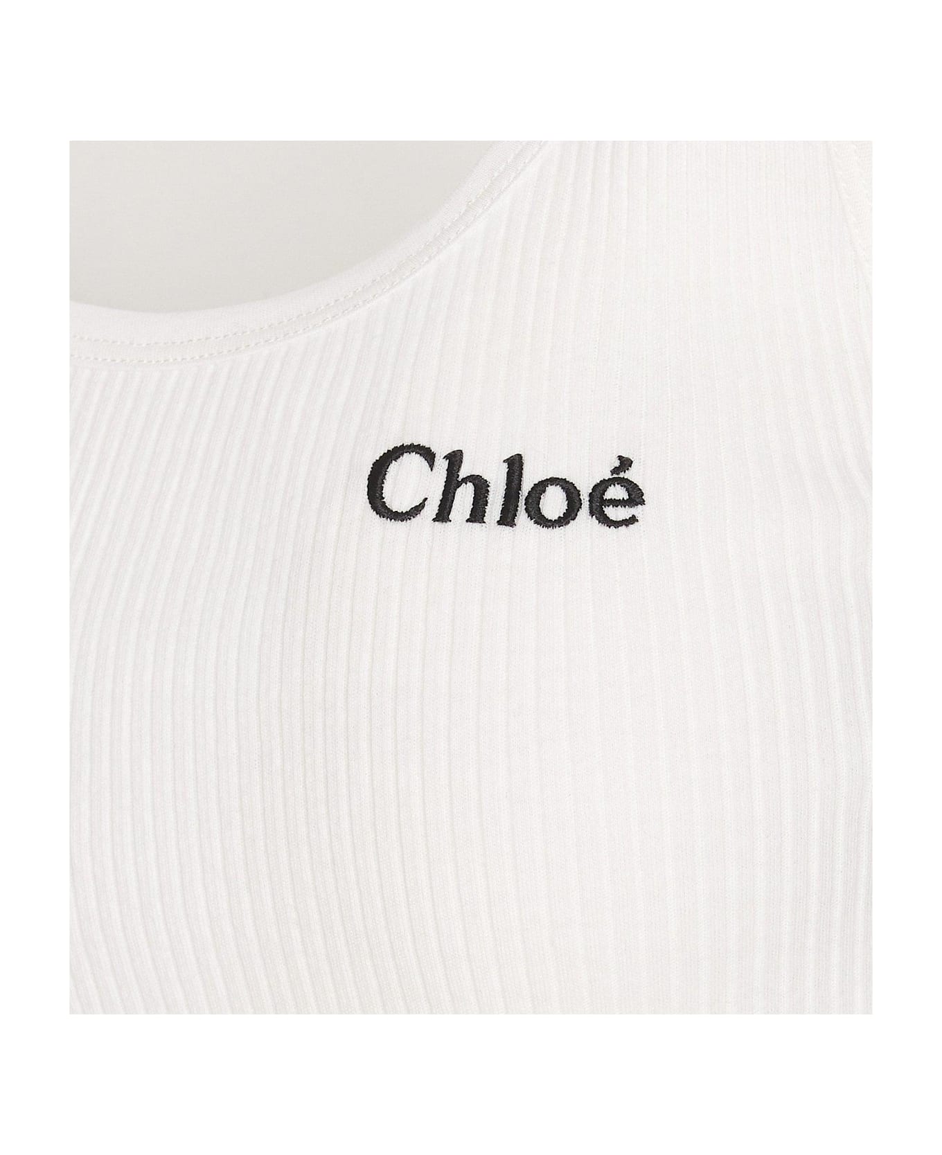 Chloé Logo Embroidered Ribbed Tank Top - Bianco