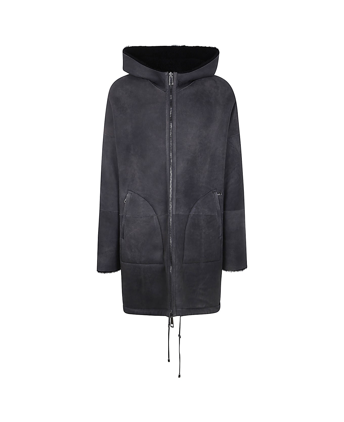 Giorgio Brato Reversible Shearling Over With Hood - Eagle Grey