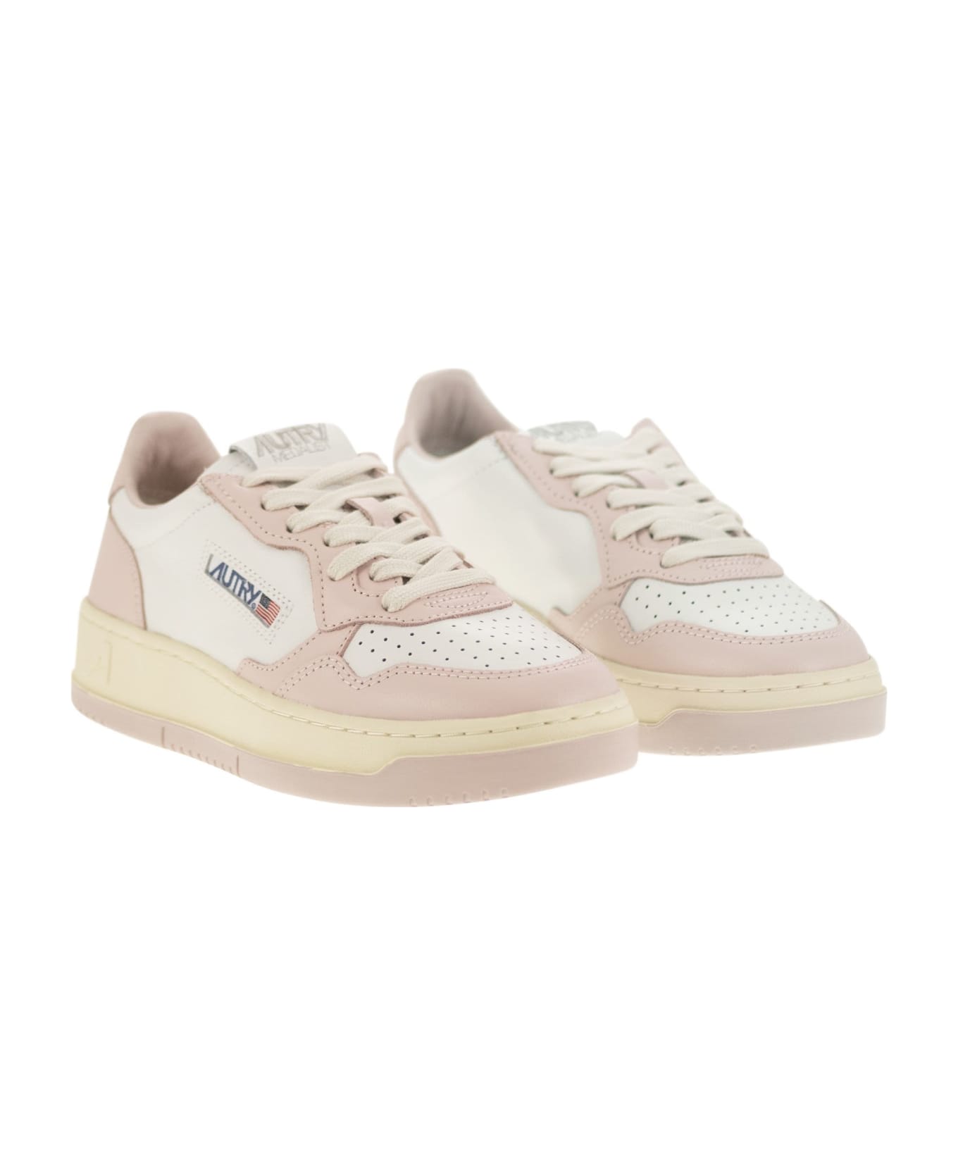 Autry Medalist Low - Two-tone Leather Sneakers - White/pink