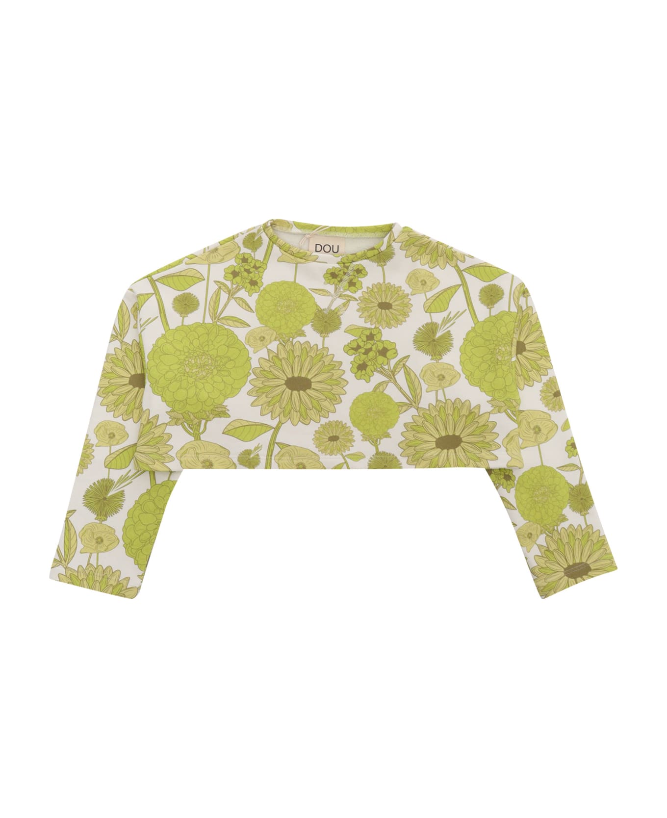 Douuod Cropped Sweater With Flowers - WHITE ニットウェア＆スウェットシャツ