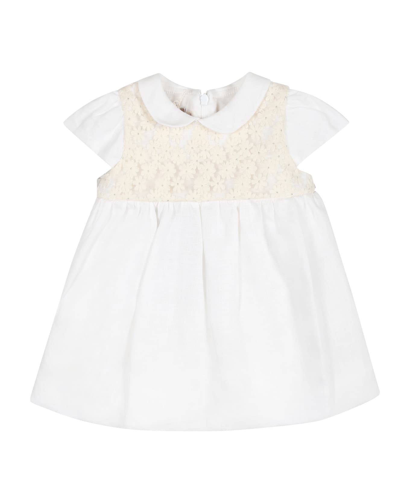 La stupenderia White Dress For Baby Girl With Little Flowers - White